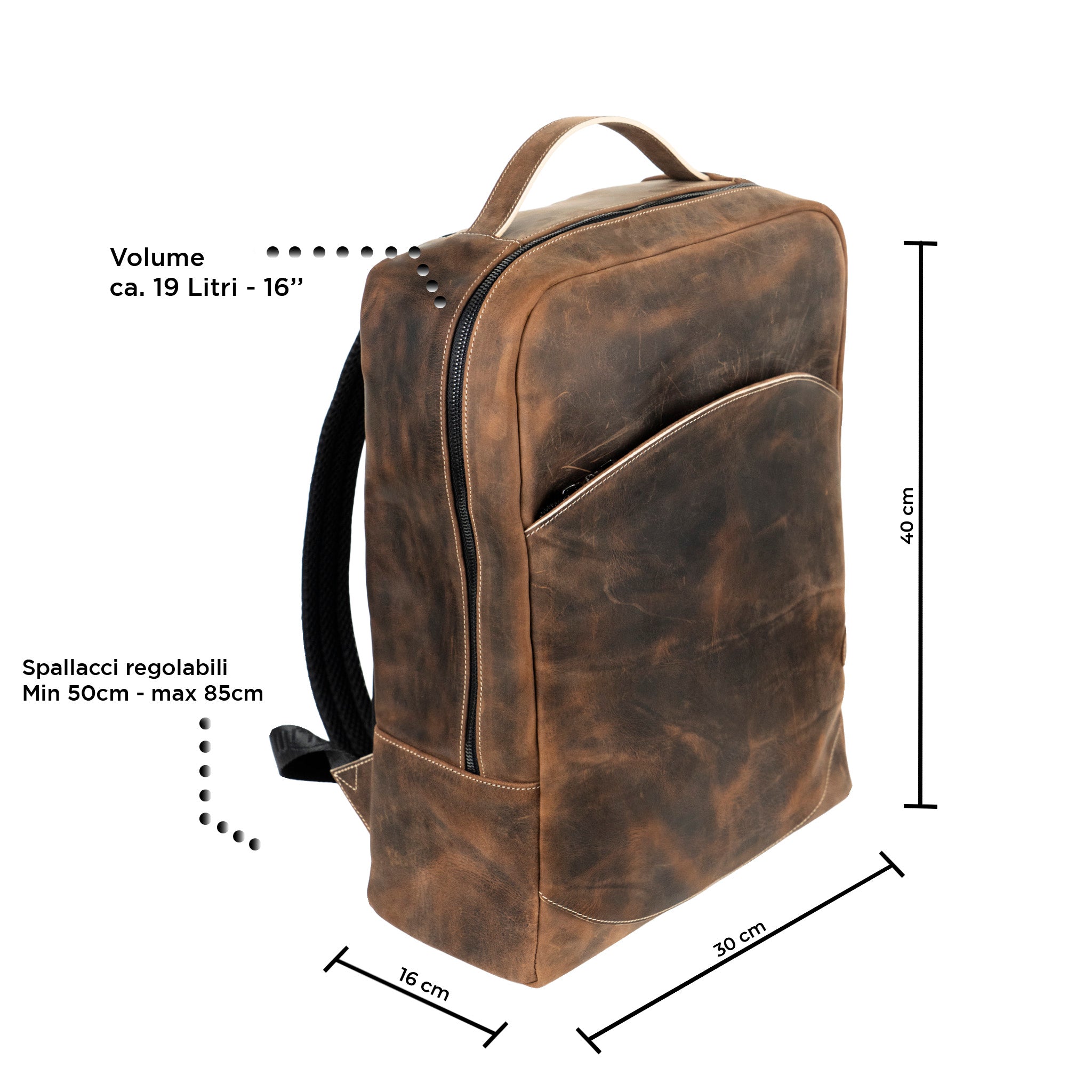 SLim Zaino Grande zaino Vera Pelle Crazy Horse Brown 19L 16"