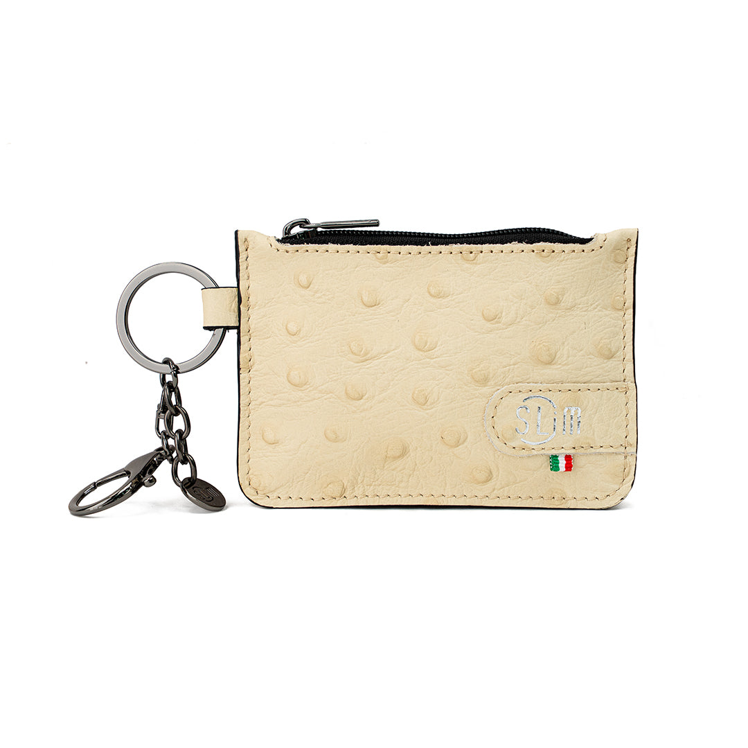 SLim Portachiavi portachiavi-portamonete pelle Struzzo Beige