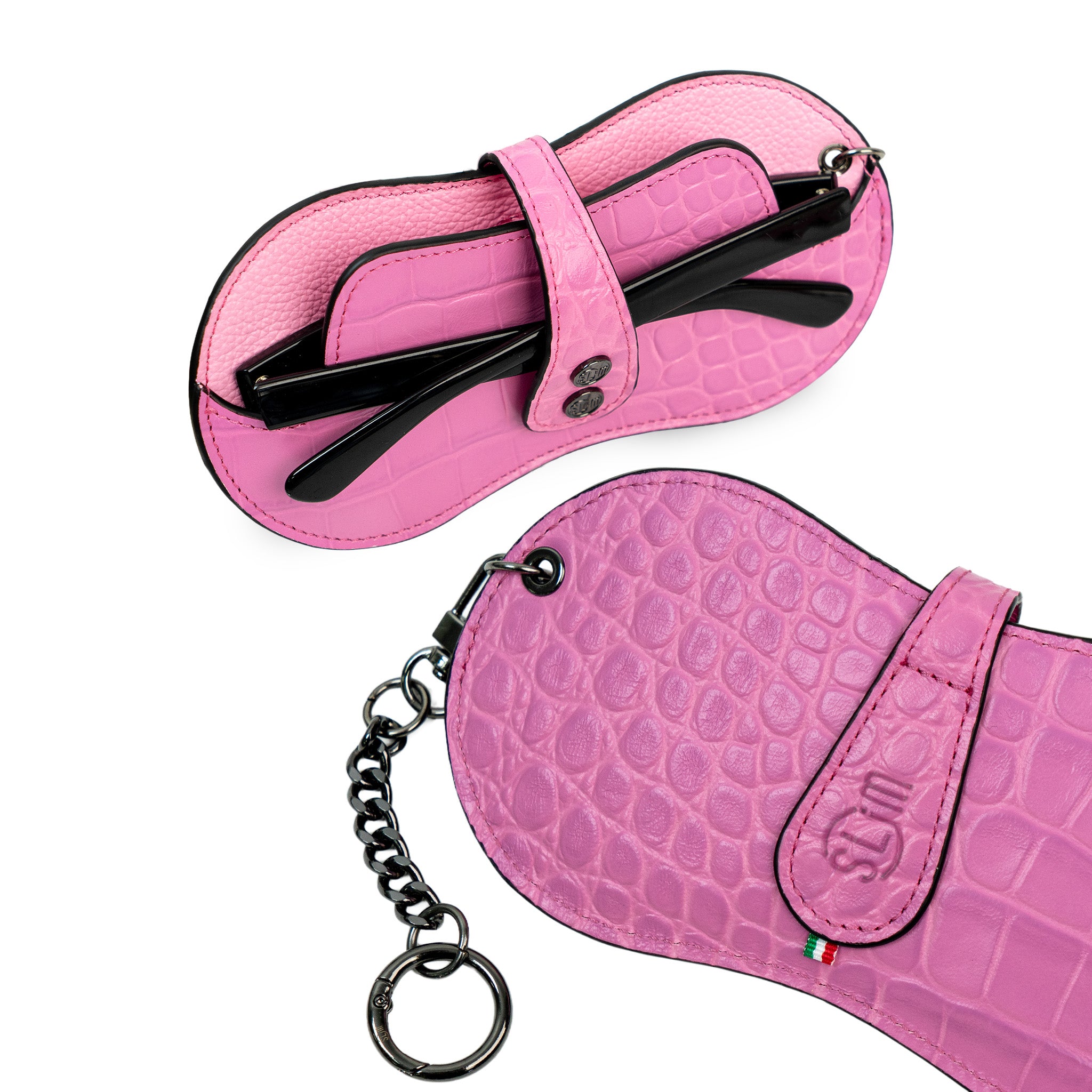 SLim Vision portaocchiali vera pelle cocco rosa matt