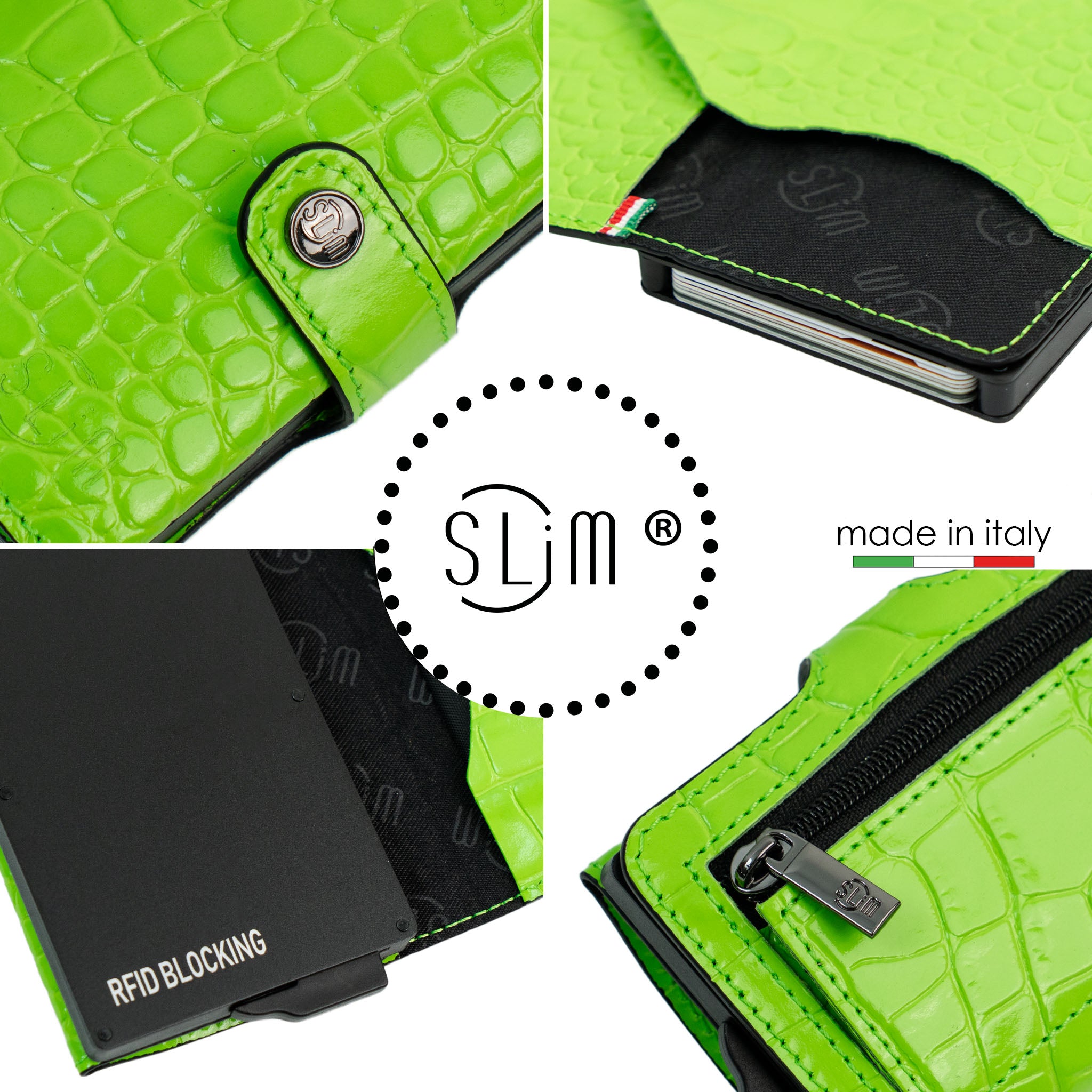 SLim Stampa Cocco Verde portacarte vera pelle RFID
