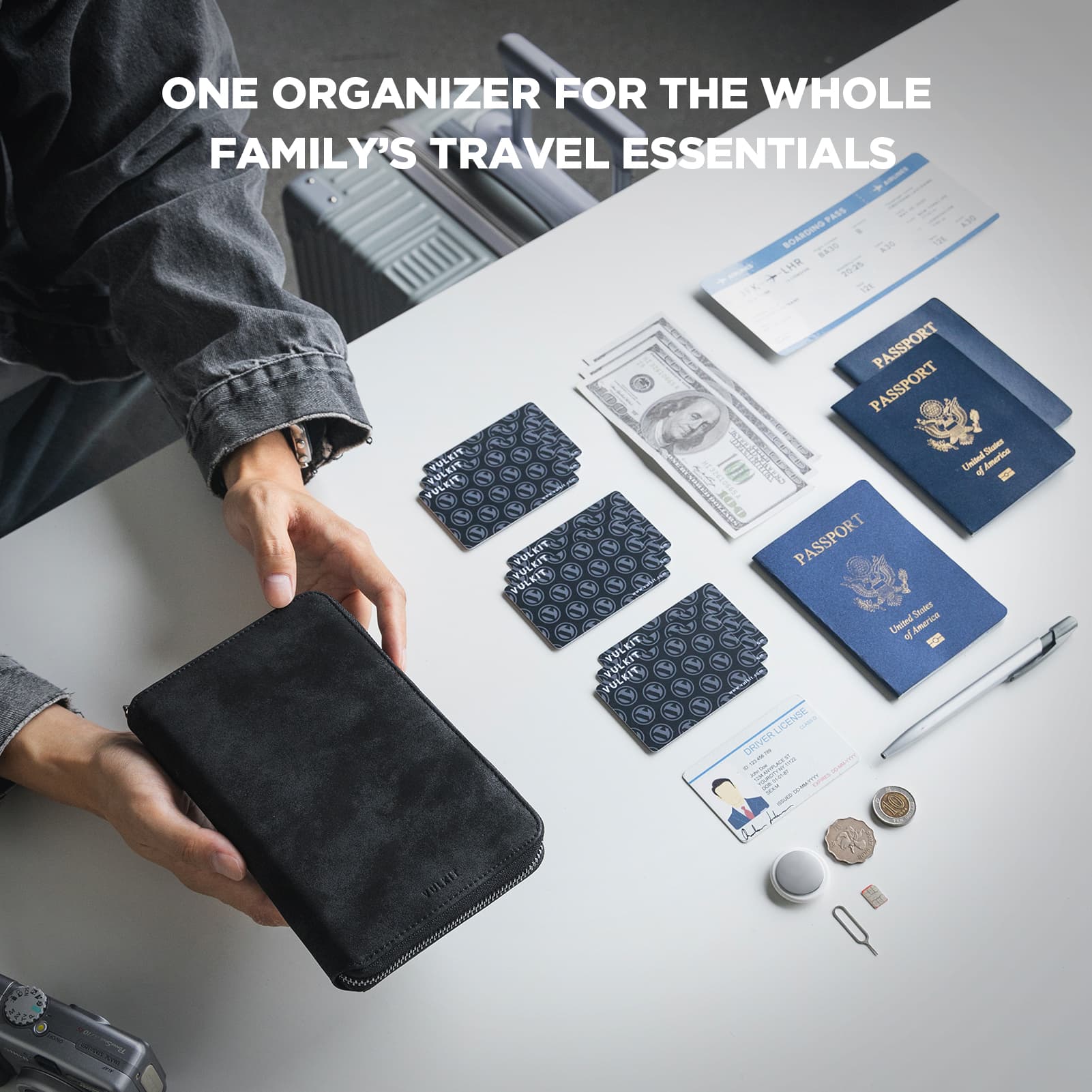 VULKIT VPW113 porta passaporto famiglia nero RFID AirTag