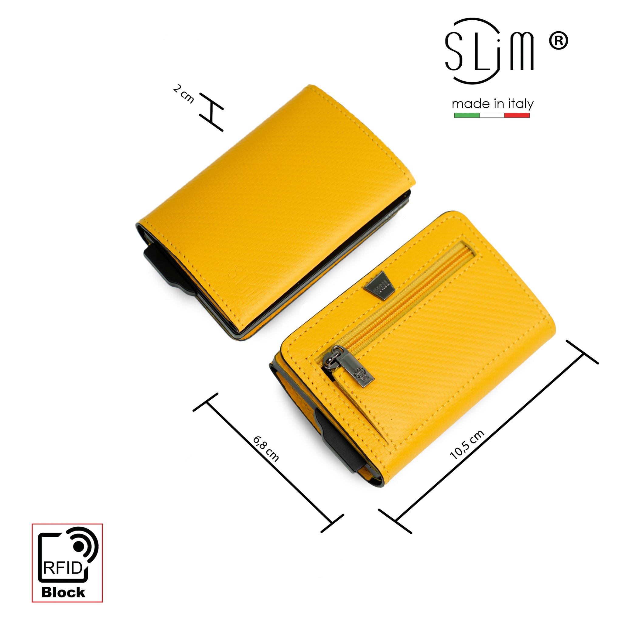 SLim Touch Portafoglio Carbon Giallo Saffiano RFID 12 Carte