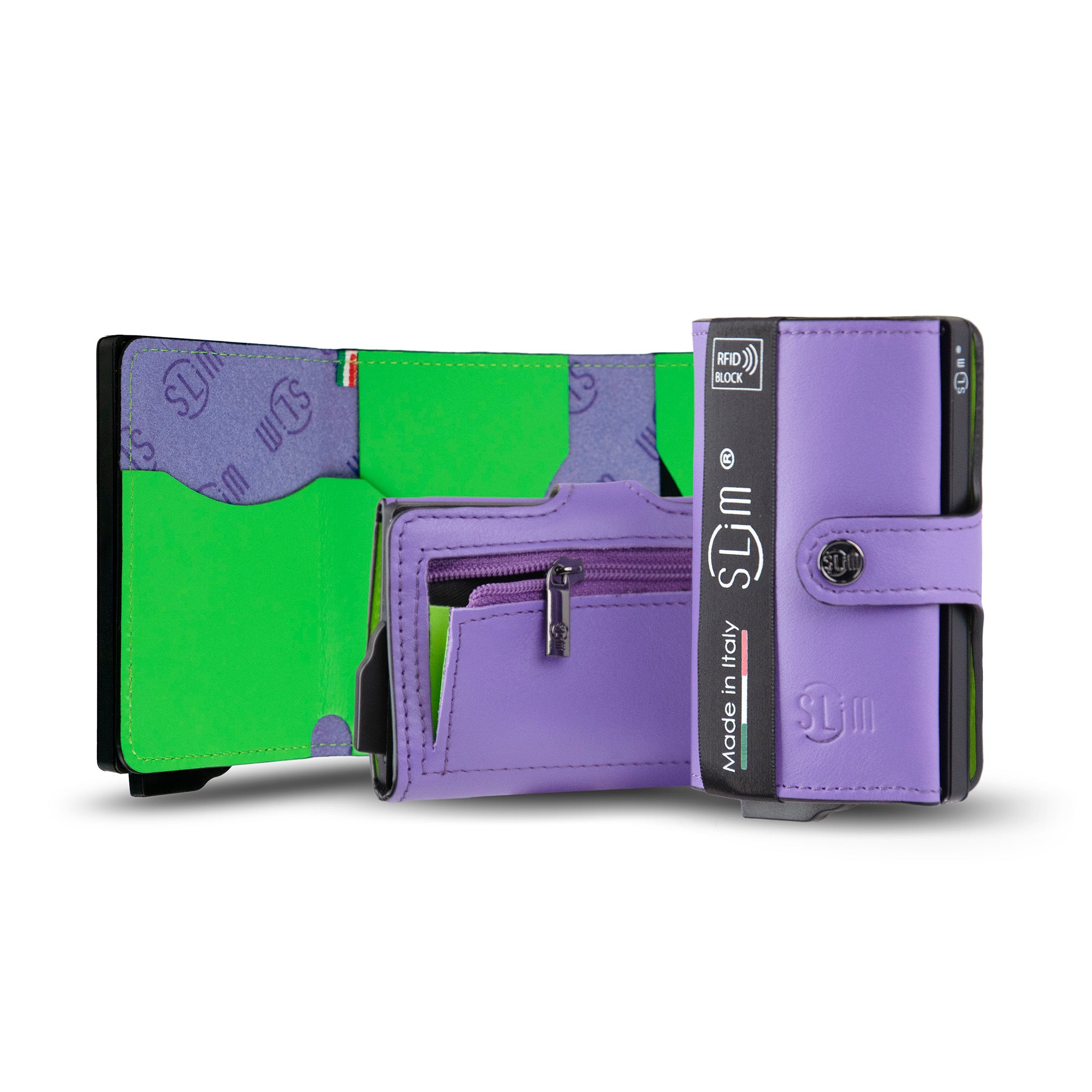 SLim Vera Pelle Liscia Portafoglio Petrolio Multicolor