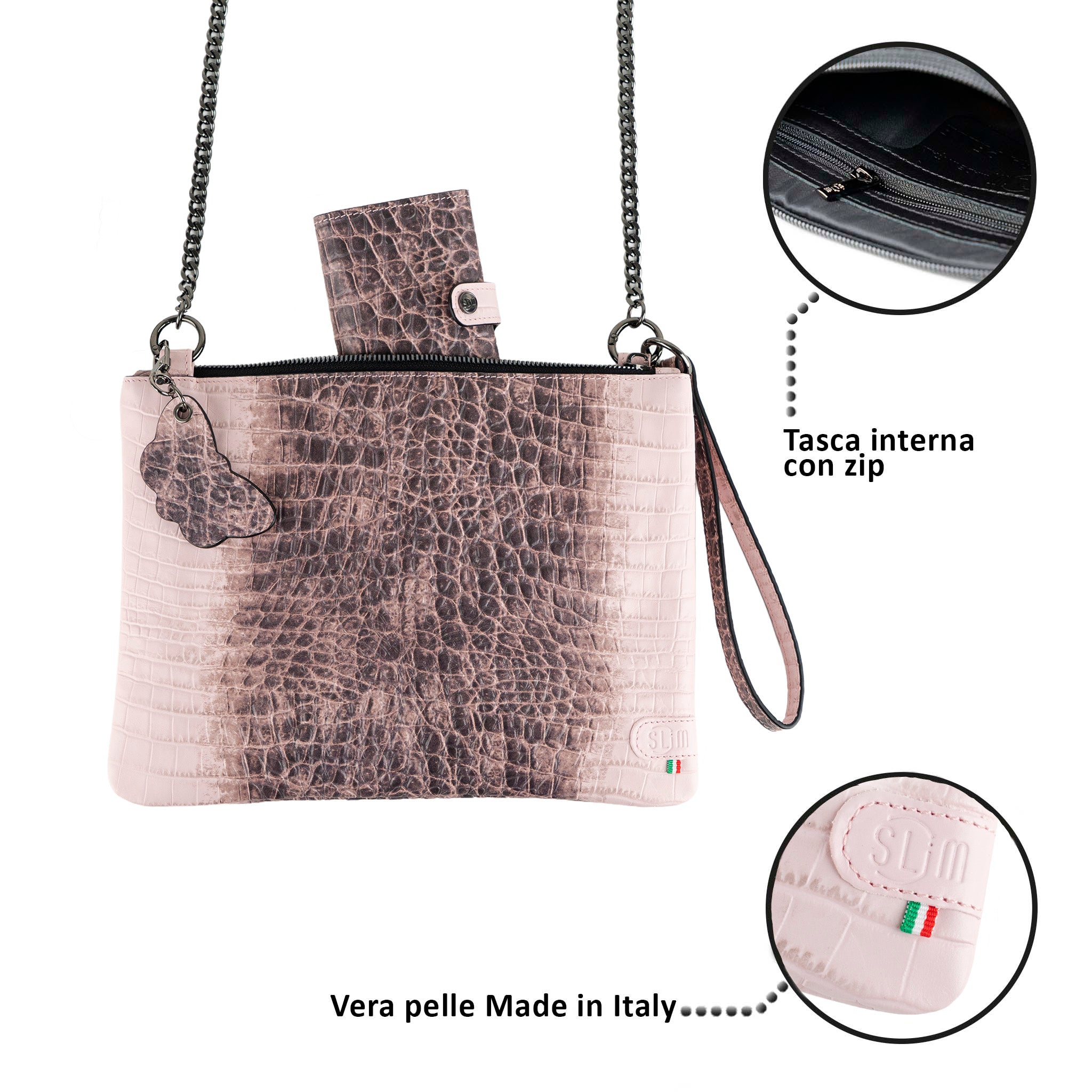 SLim Pochette Tracolla pochette cocco rosa 23x14 cm