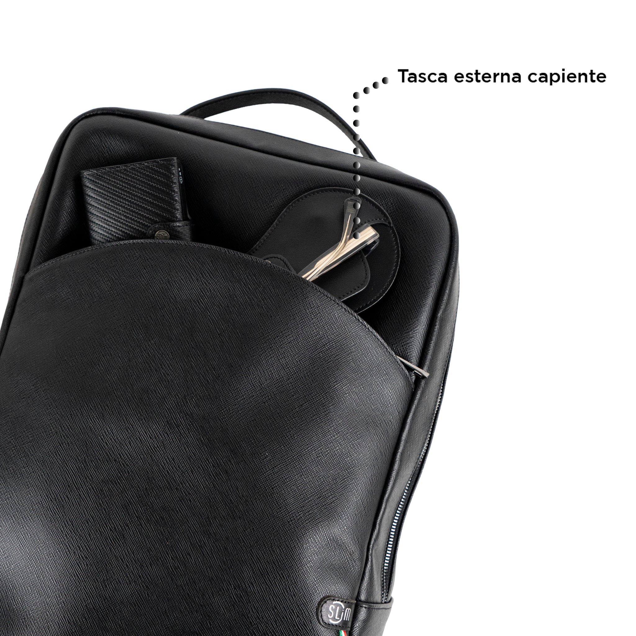 SLim Zaino Medio pelle saffiano nero laptop 14 pollici