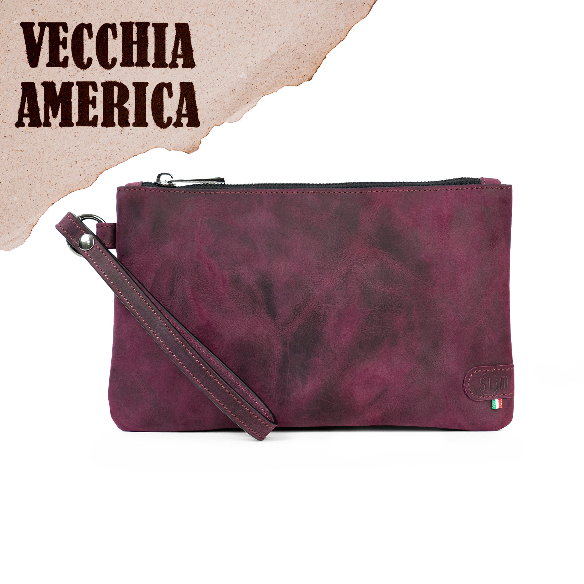 SLim Pochette Polsiera crazy horse viola 23 cm
