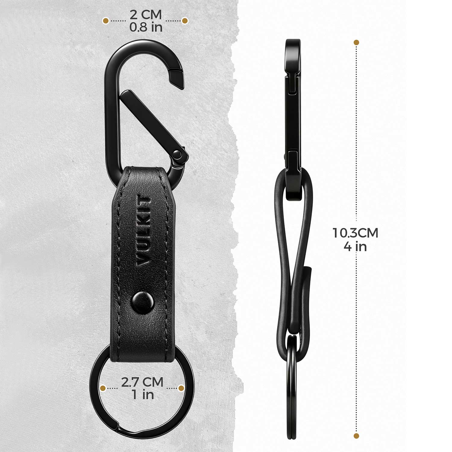 VULKIT VKC107 Portachiavi Pelle Nero con Moschettone