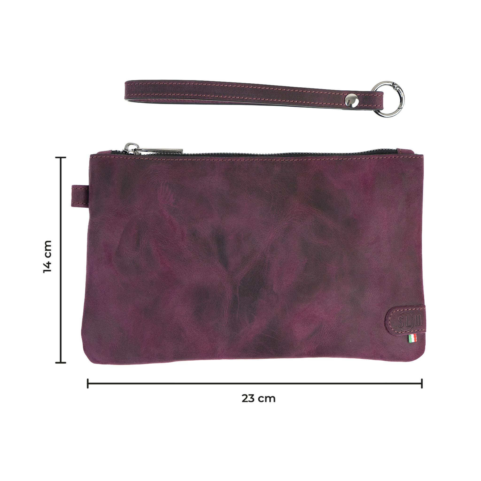 SLim Pochette Polsiera crazy horse viola 23 cm