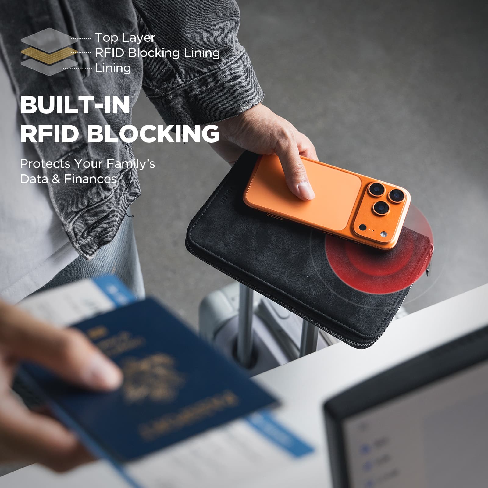 VULKIT VPW113 porta passaporto famiglia nero RFID AirTag
