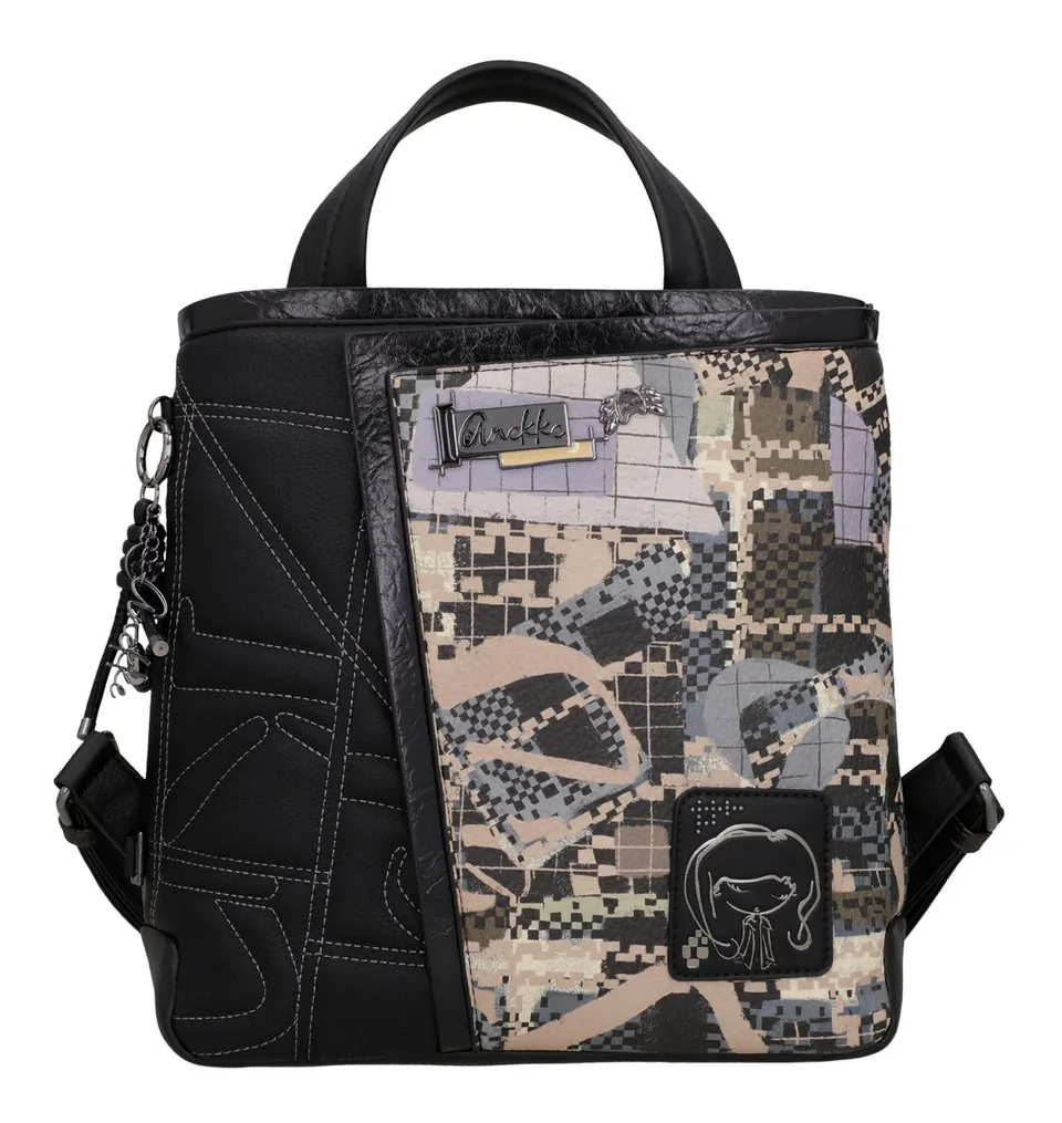 Anekke Iron Zaino Quadrato Nero con Tasche