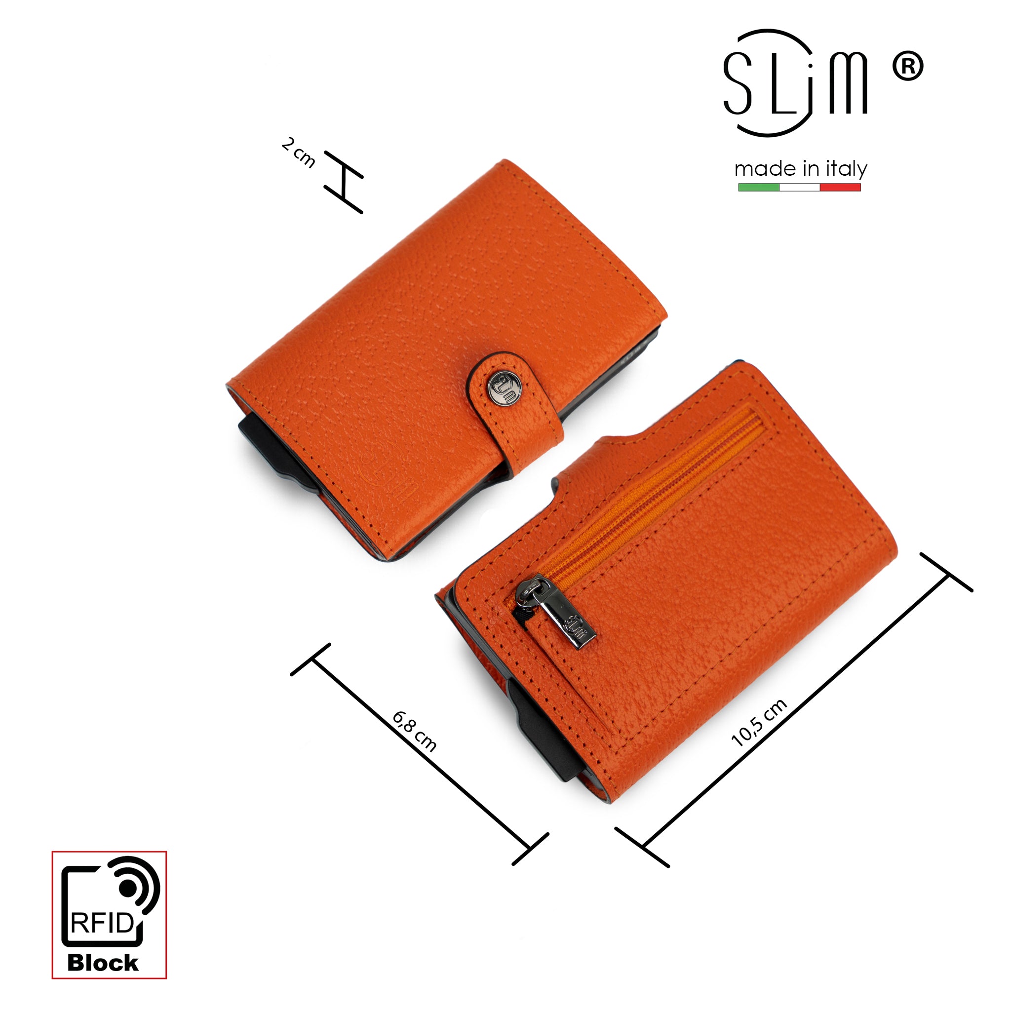 SLim Vera Pelle Cinghialino Portacarte Arancio RFID
