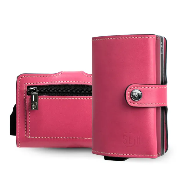 SLim Porta Carte Vegetale Fucsia Zip RFID 10,5 cm