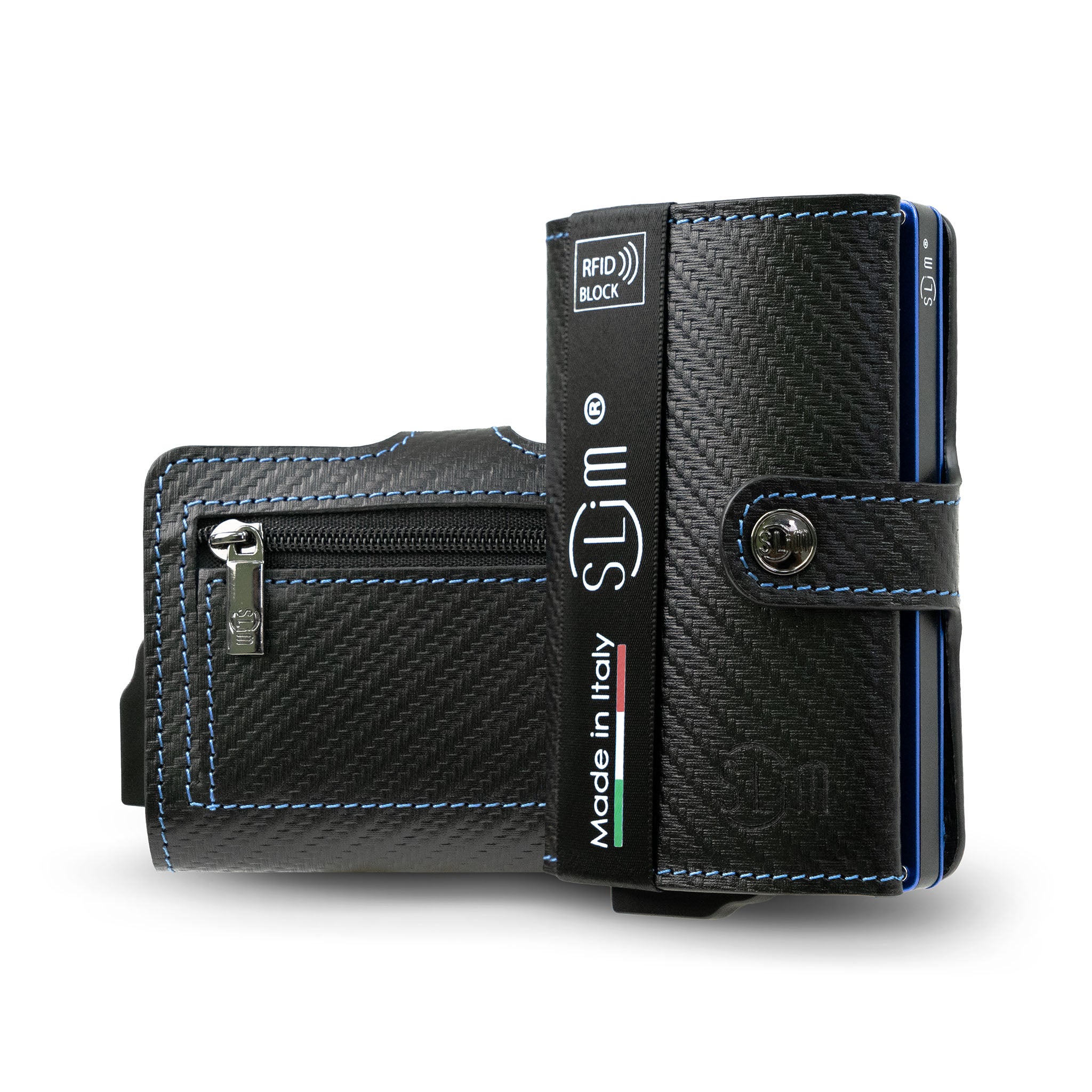 SLim Vera Pelle Carbon Nero portafoglio RFID 12 carte