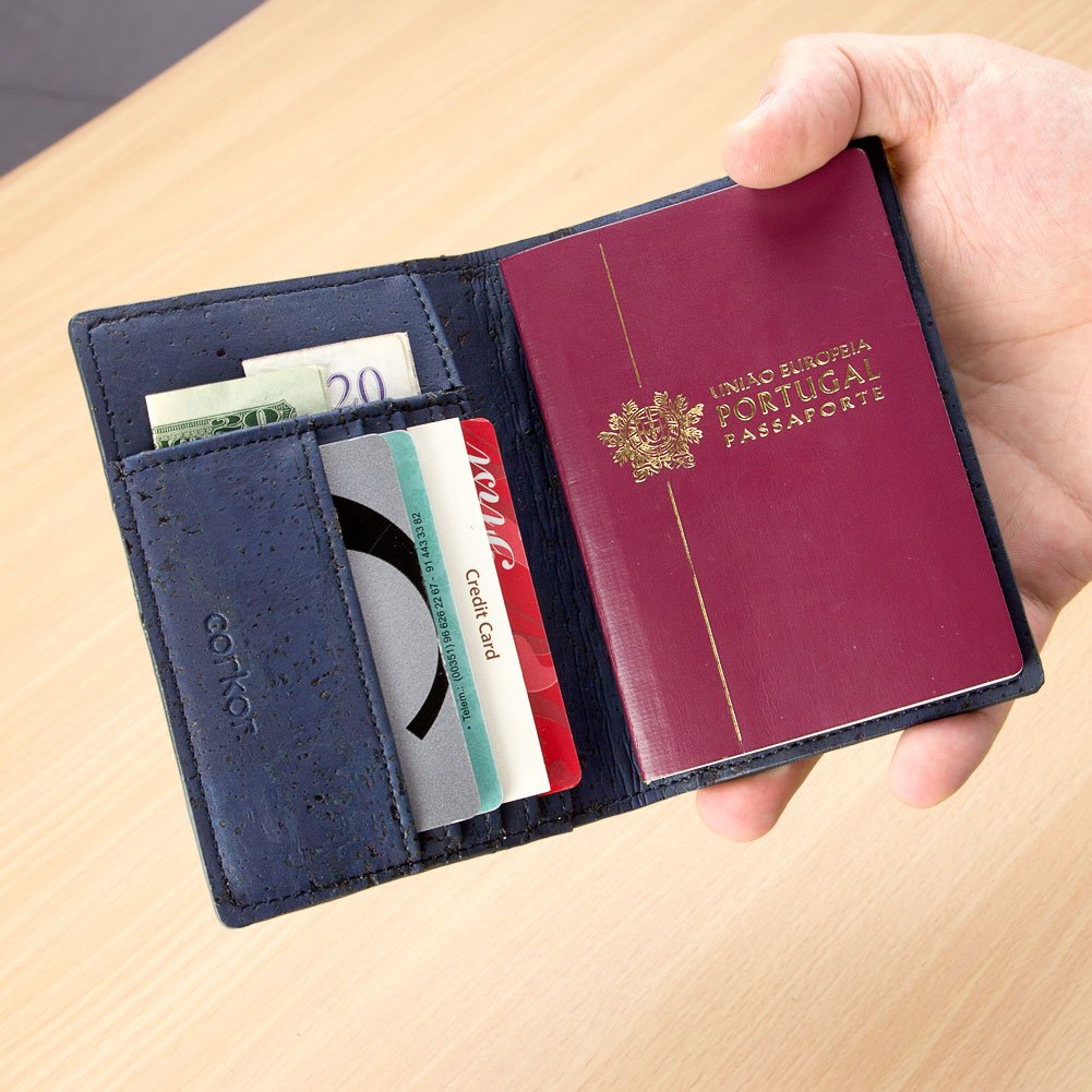 Corkor Wallets portafoglio passaporto sughero blu RFID