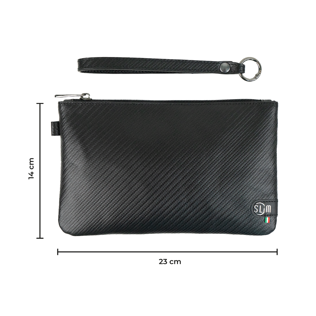 Pochette Polsiera Pochette Pelle Nero Carbon 23x14 cm