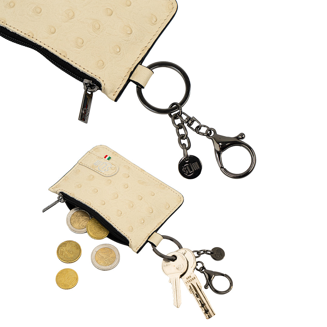 SLim Portachiavi portachiavi-portamonete pelle Struzzo Beige
