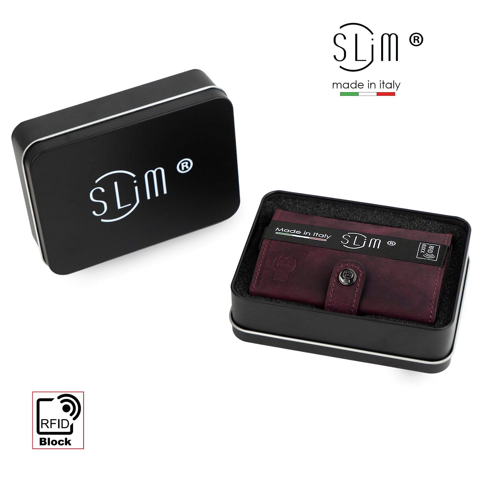 SLim Crazy Horse Viola portafoglio compatto pelle RFID