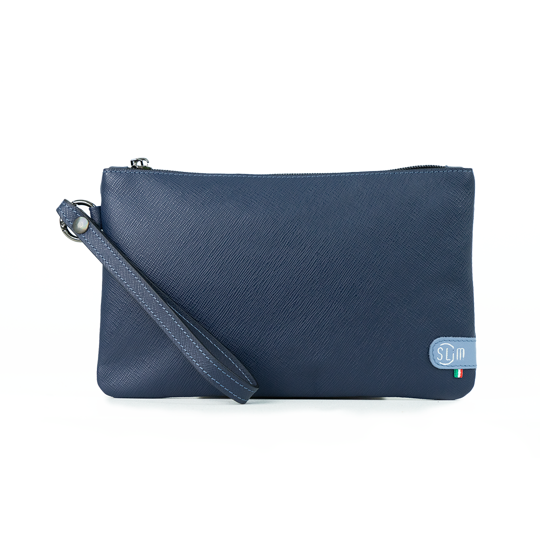 SLim Pochette Polsiera Saffiano Blu pochette pelle 23x14 cm