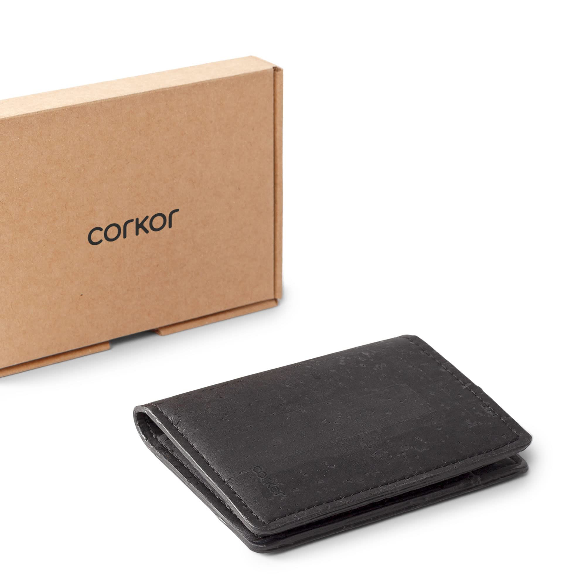 Corkor Wallets Portafoglio Sottile Nero RFID Sughero
