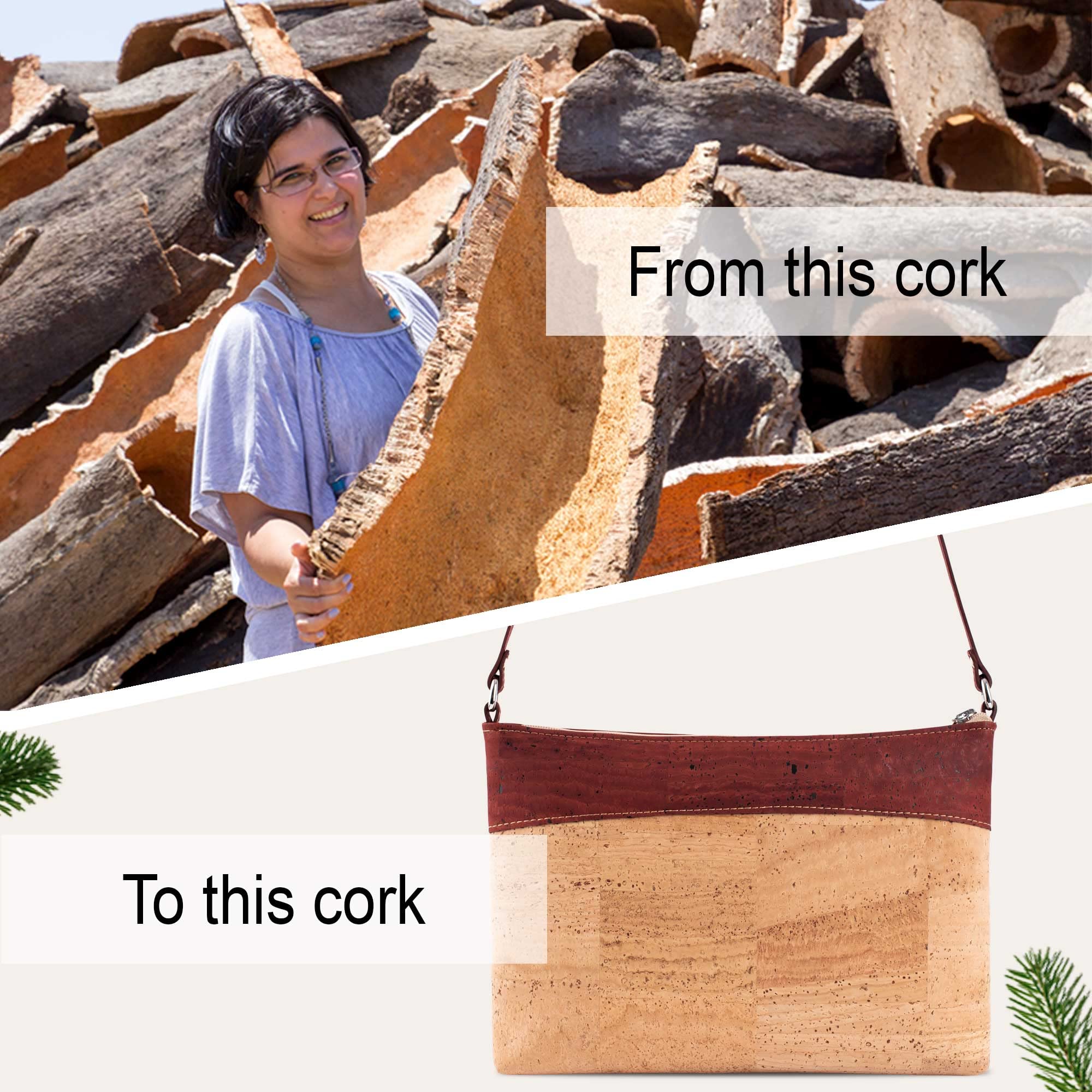 Corkor Bags zaino tracolla donna sughero marrone rosso