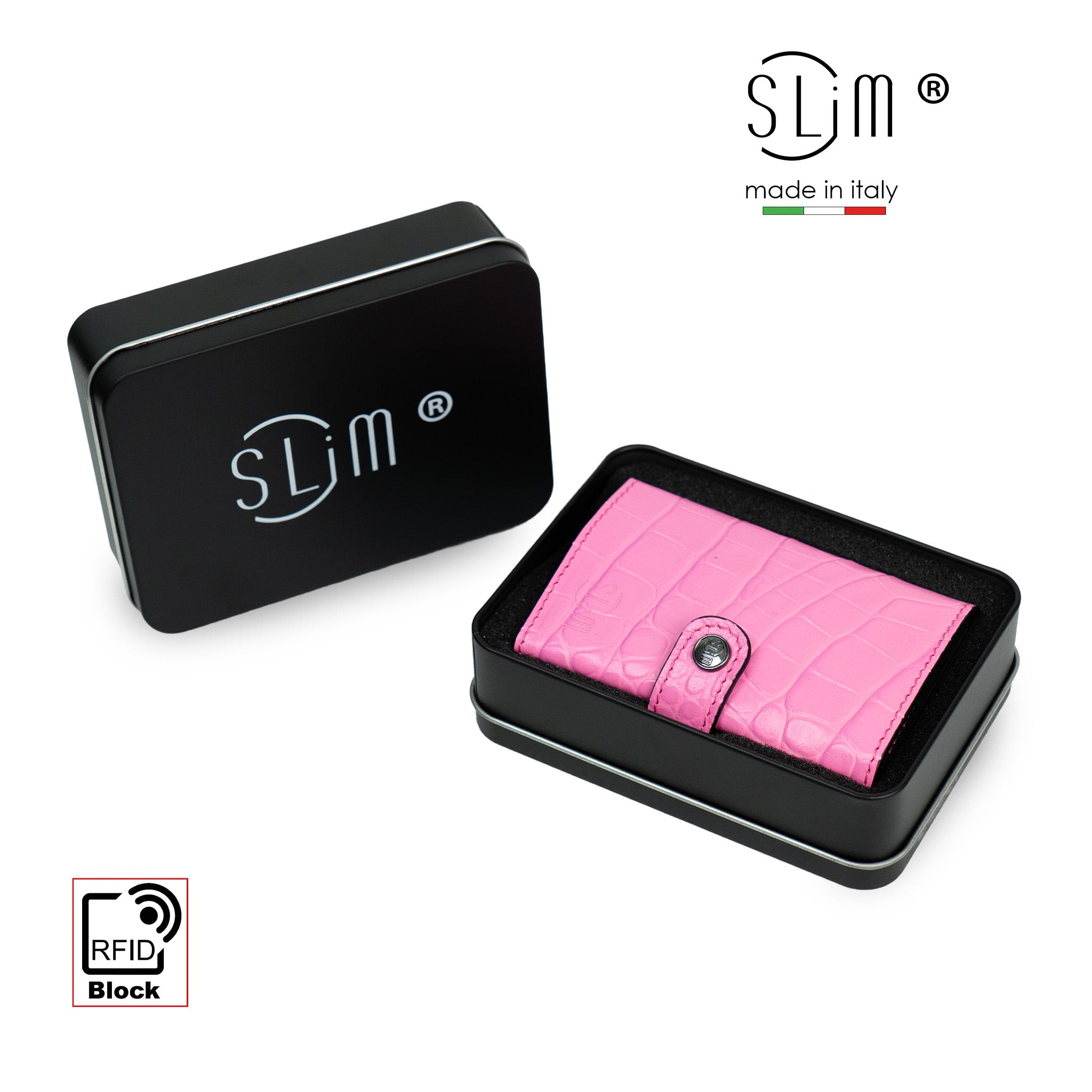 SLim Stampa Cocco Portacarte Rosa Matt RFID