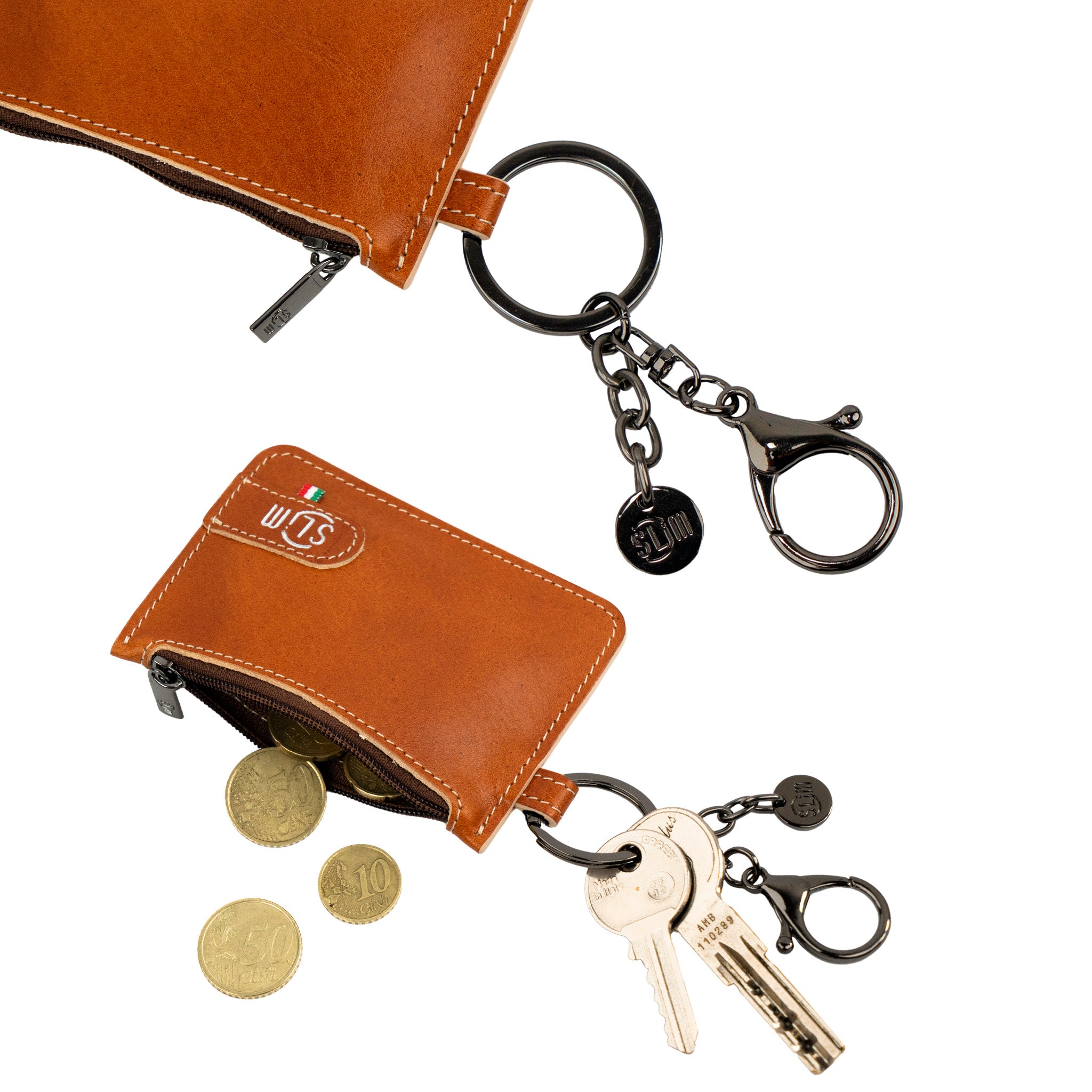 SLim Portachiavi Vegetale Cognac portamonete 10x7 cm
