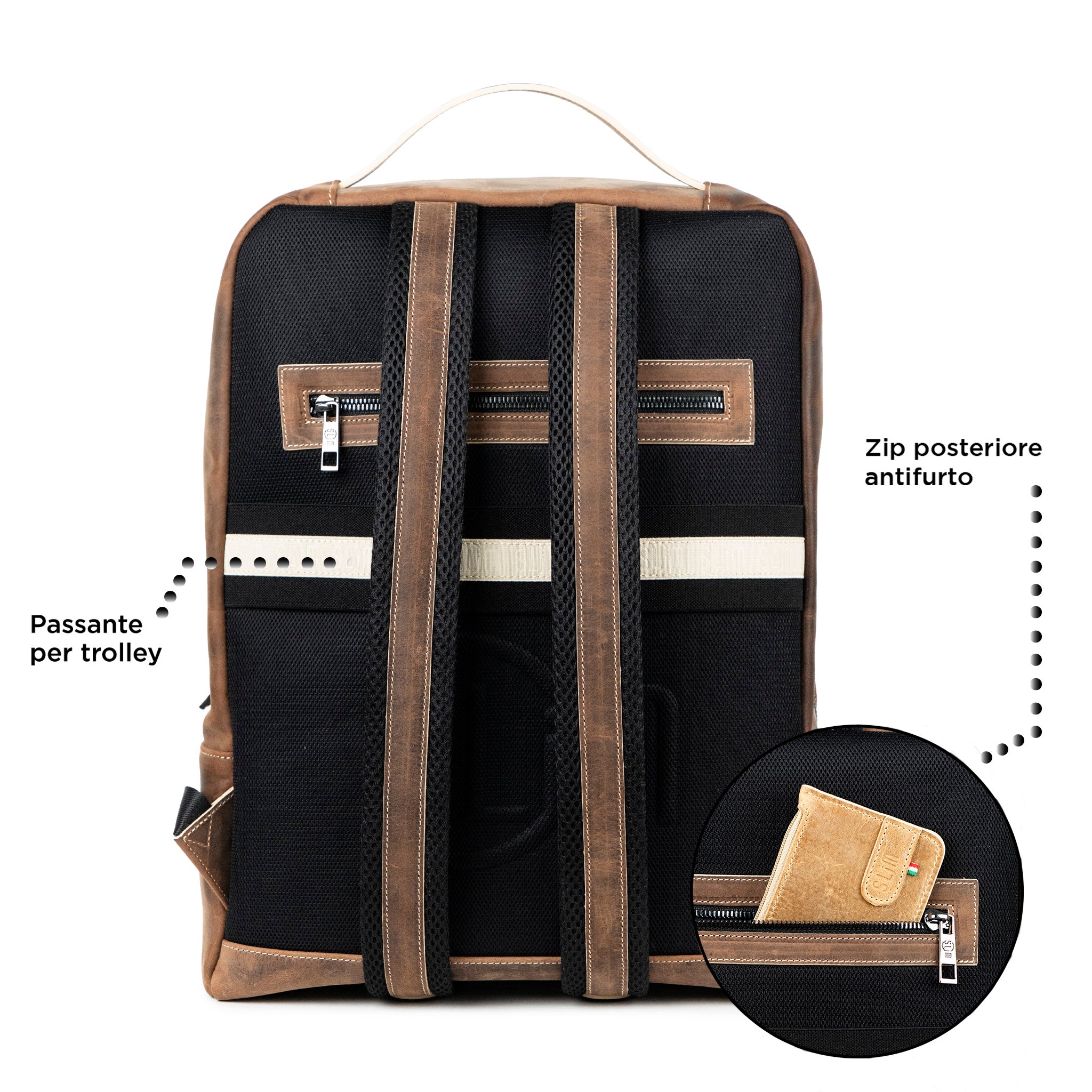 SLim Zaino Grande zaino Vera Pelle Crazy Horse Brown 19L 16"