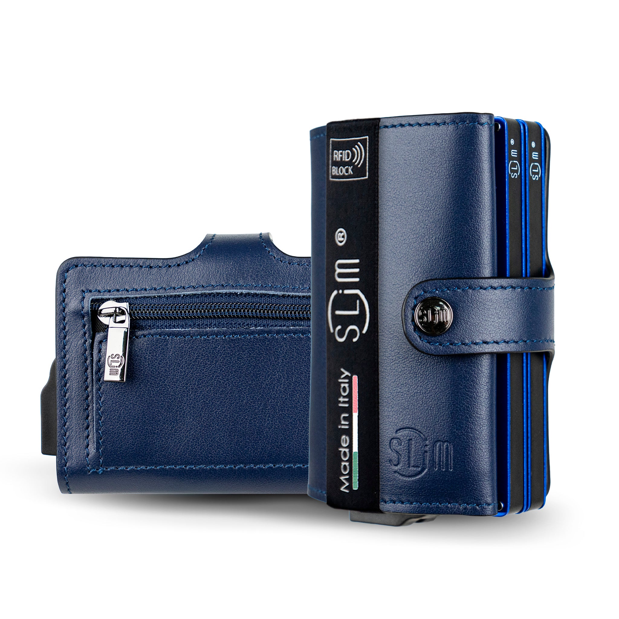 SLim Vera Pelle Portafoglio Doppia Cassa Saffiano Nero