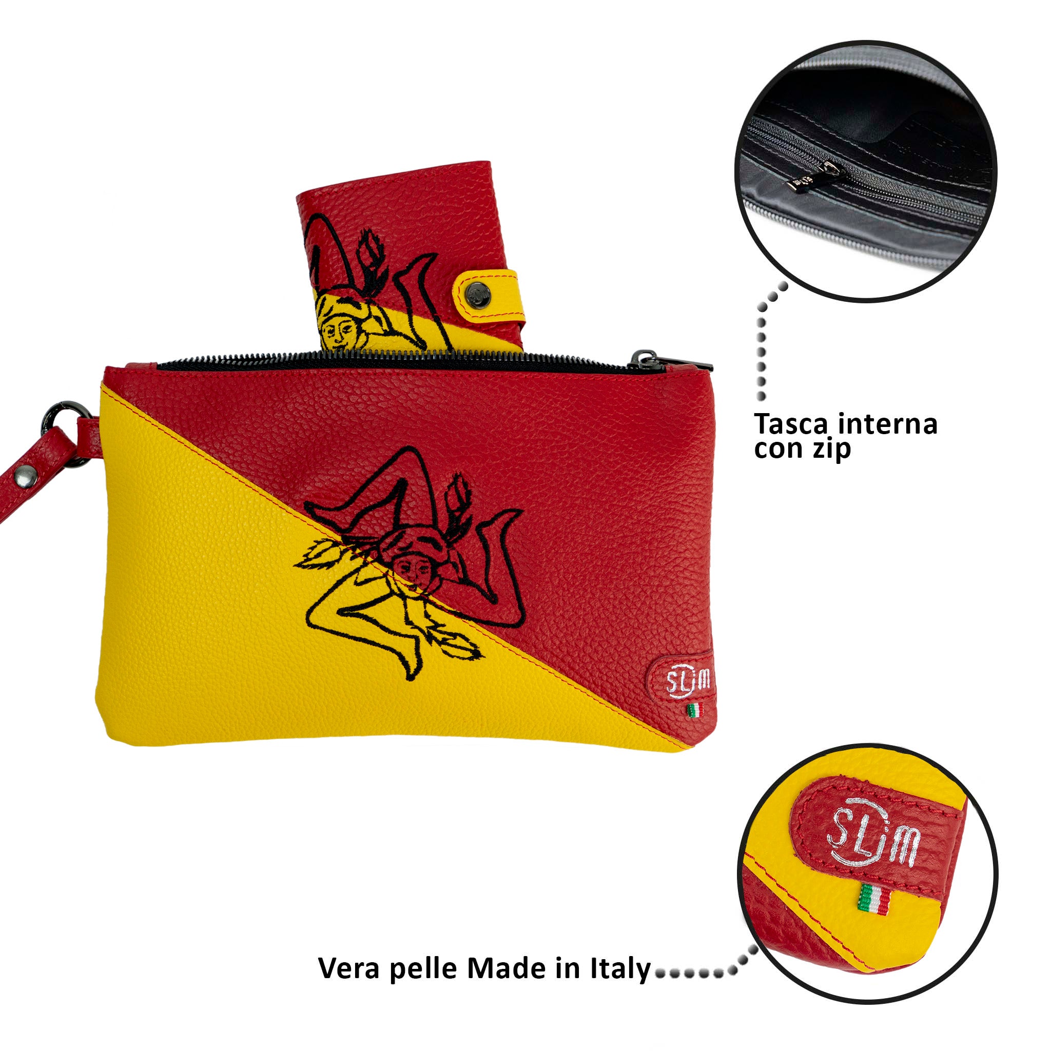 SLim Pochette Polsiera Sicilia Trinacria pochette pelle 23 cm