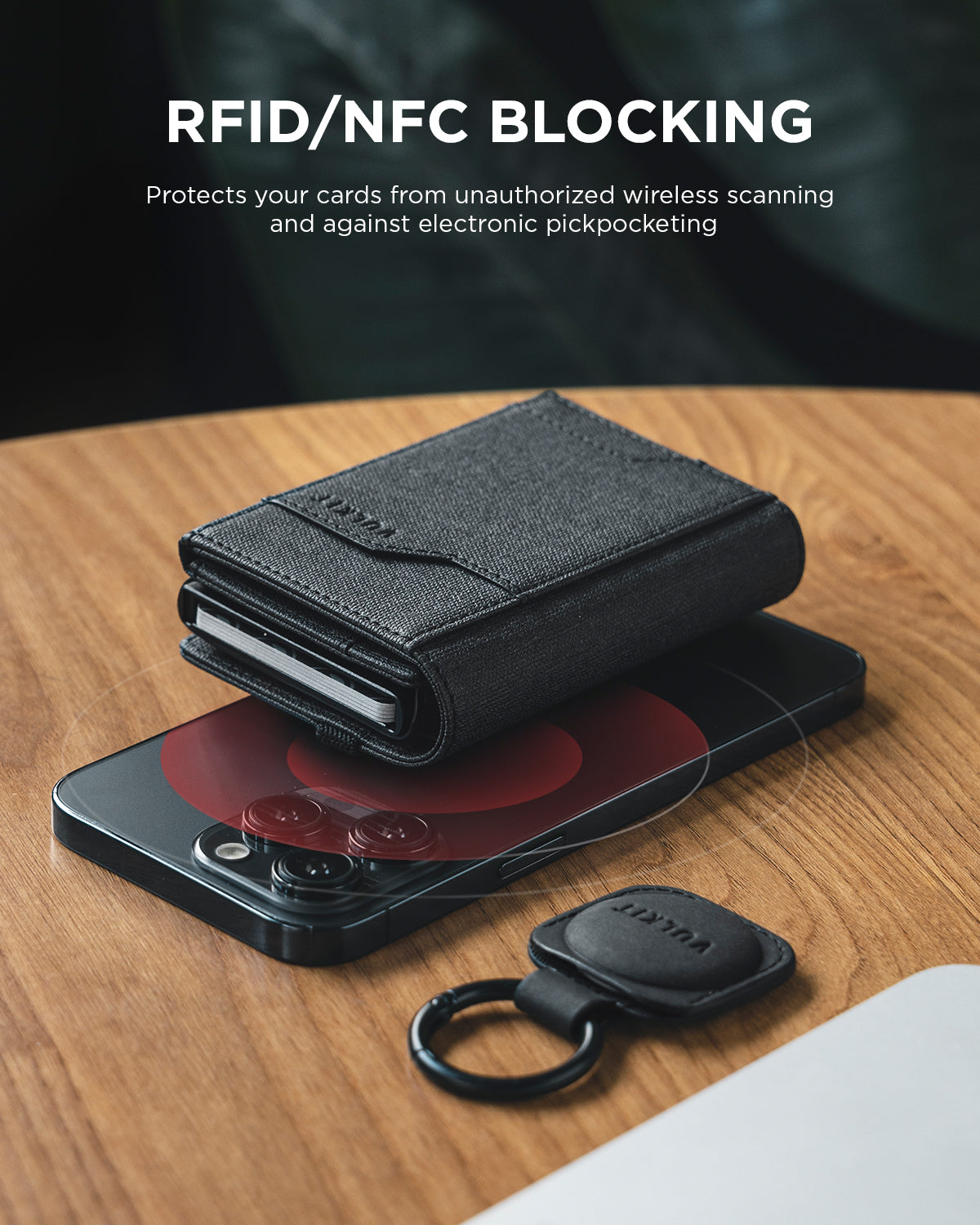 VULKIT AirTag Holder VC311 portafoglio nero pop-up RFID