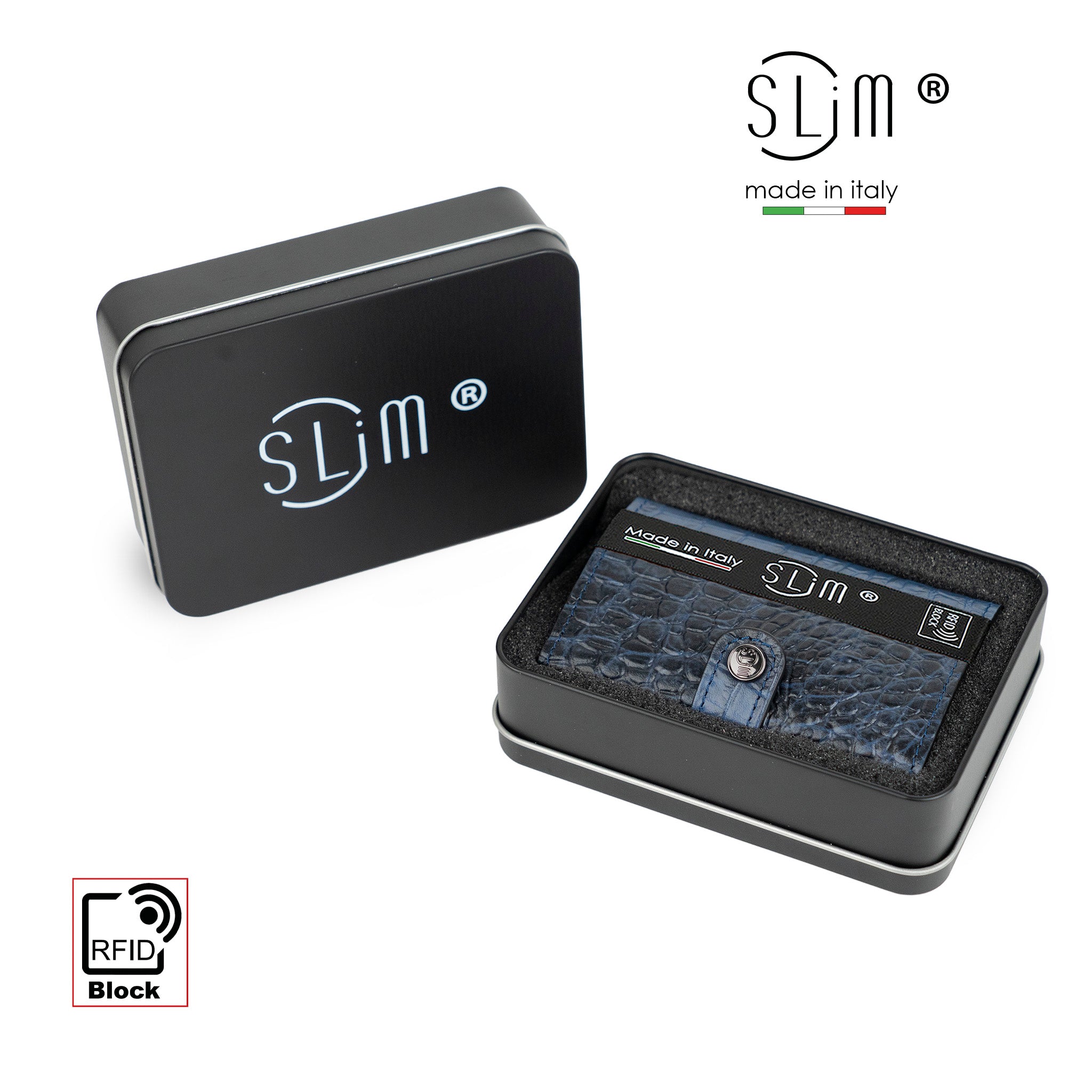 SLim Stampa Cocco Bicolor Cocco Blu portacarte pelle RFID