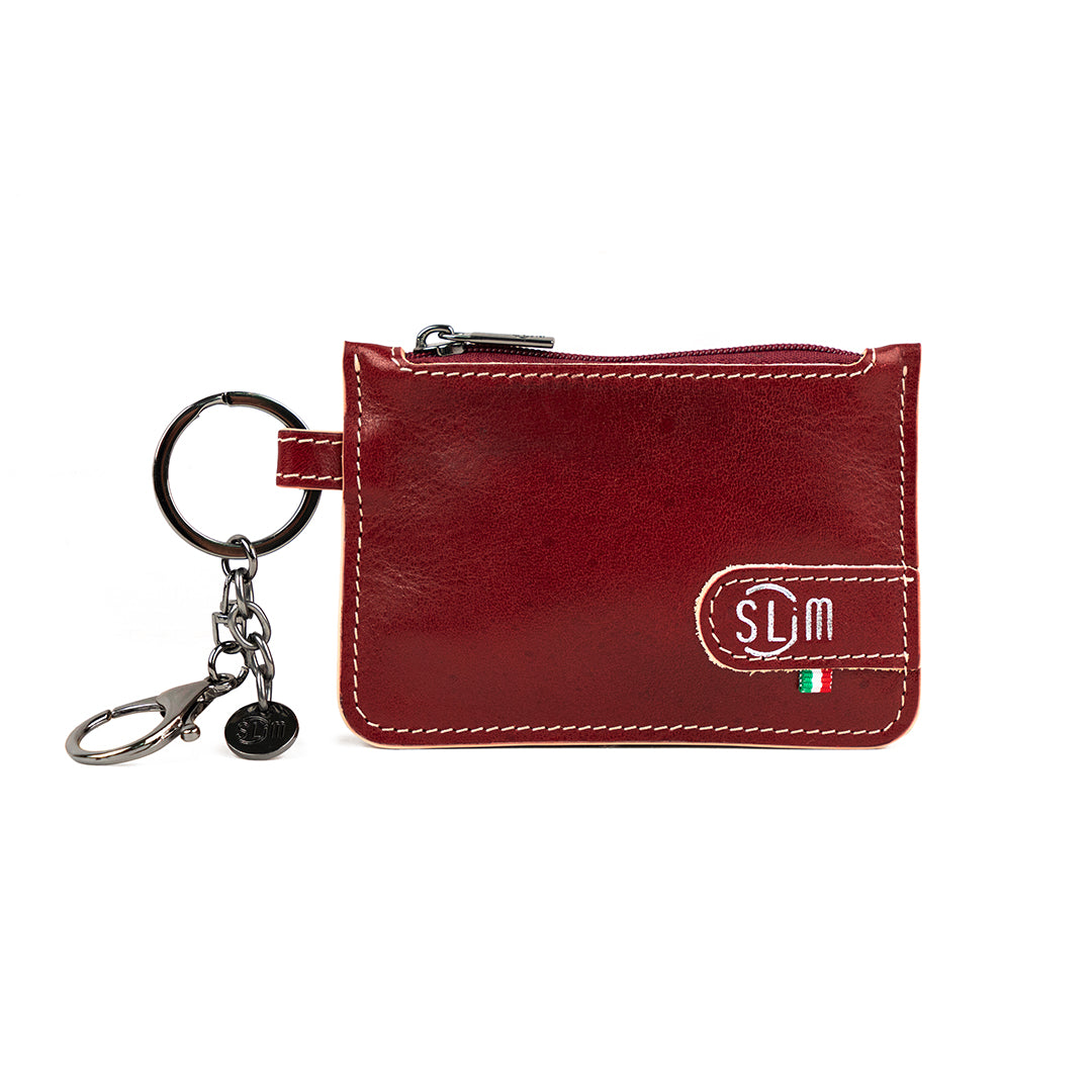 SLim Portachiavi Portamonete Pelle Vegetale Rosso 10x7 cm