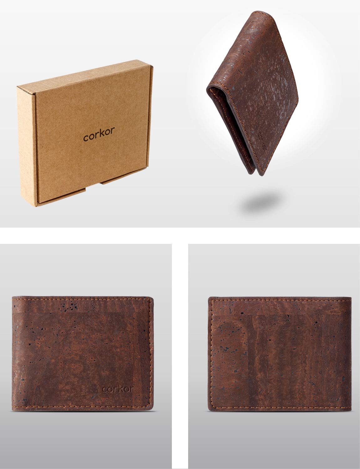 Corkor portafoglio uomo sughero RFID marrone con monete