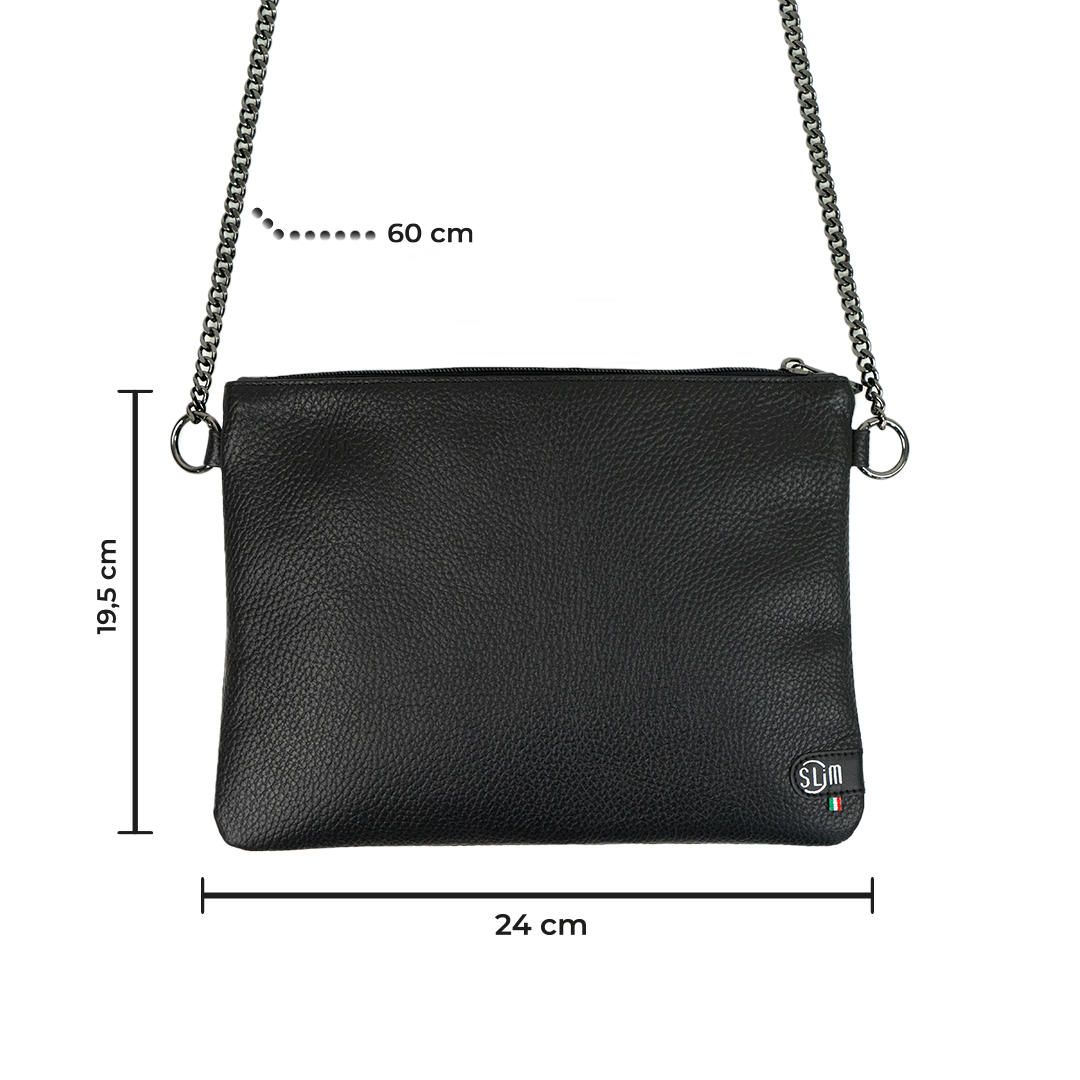 SLim Pochette Tracolla pelle bottalato nero 24x19,5 cm