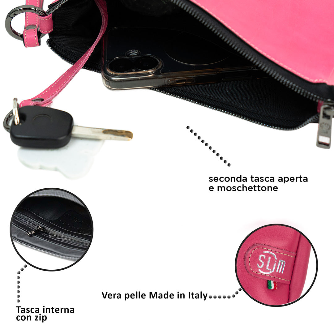SLim Pochette Max pelle vegetale fucsia 25x19 cm capiente