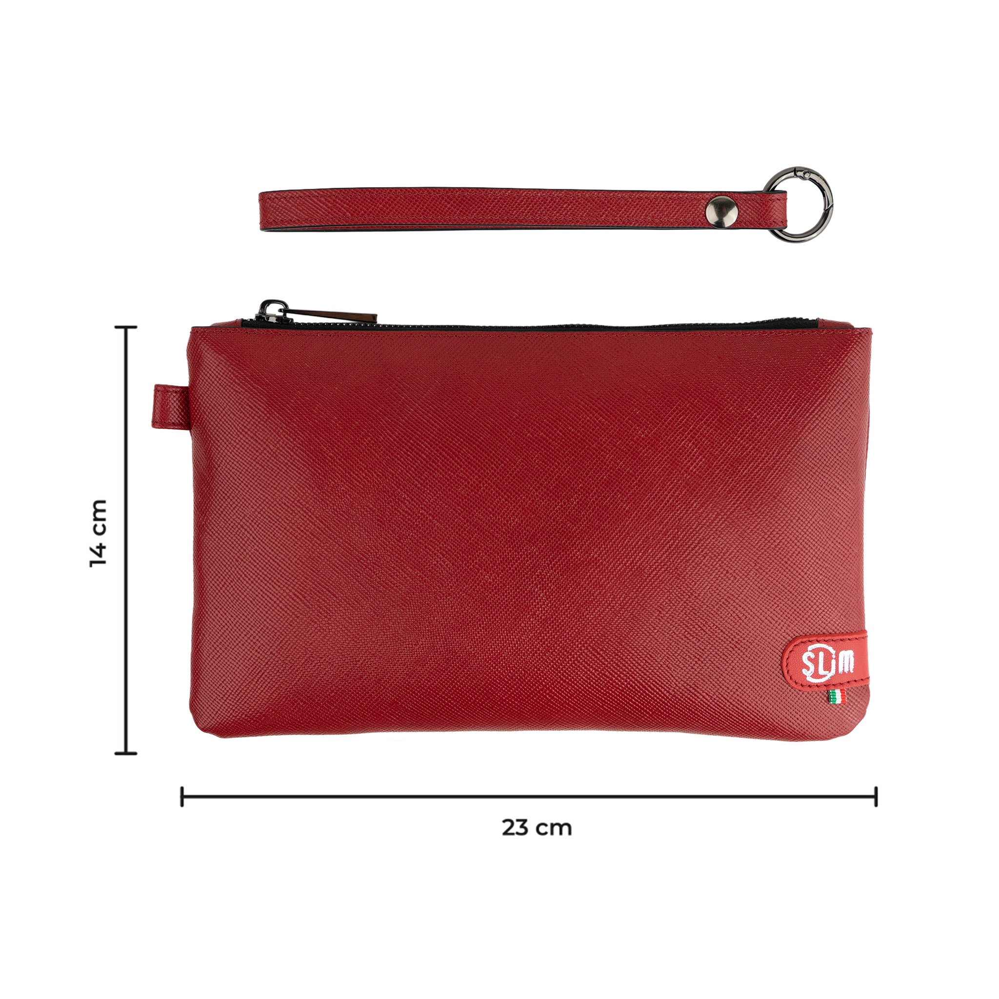 SLim Pochette Polsiera Saffiano Rosso Rubino vera pelle 23x14 cm