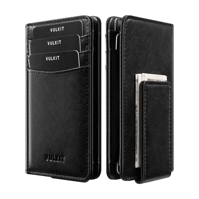 VULKIT Card Holders VW136 portafoglio pelle nero magnetico RFID