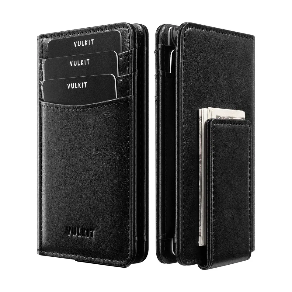 VULKIT Card Holders VW136 portafoglio pelle nero magnetico RFID