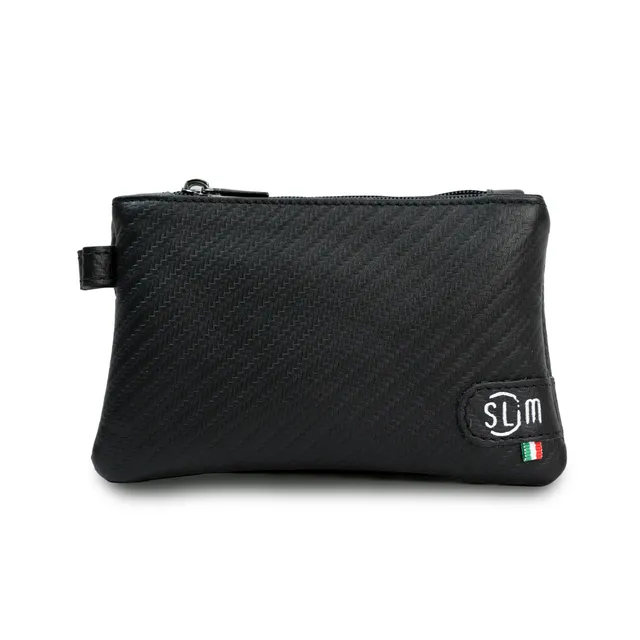 SLim Mini Pochette Pelle Carbon Nero Made in Italy