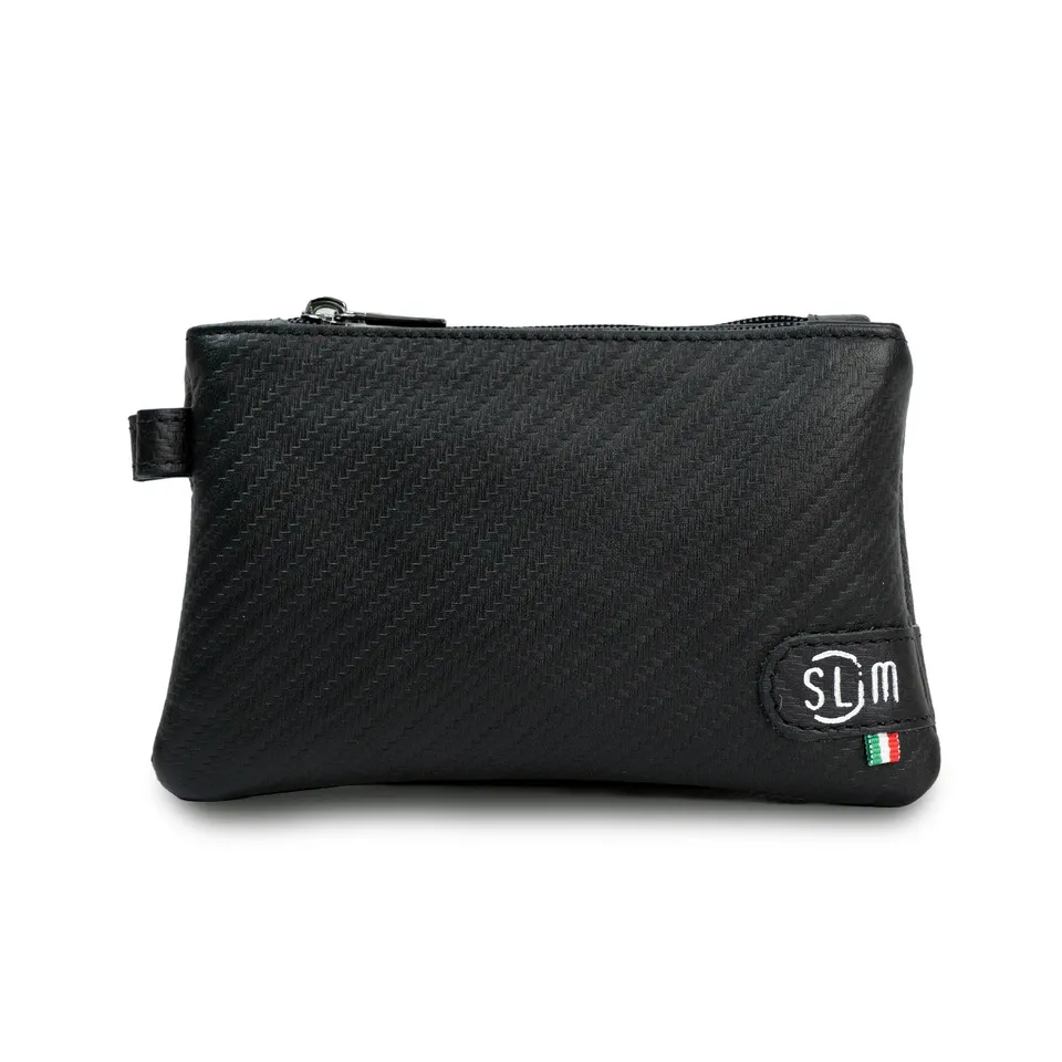 SLim Mini Pochette Pelle Carbon Nero Made in Italy