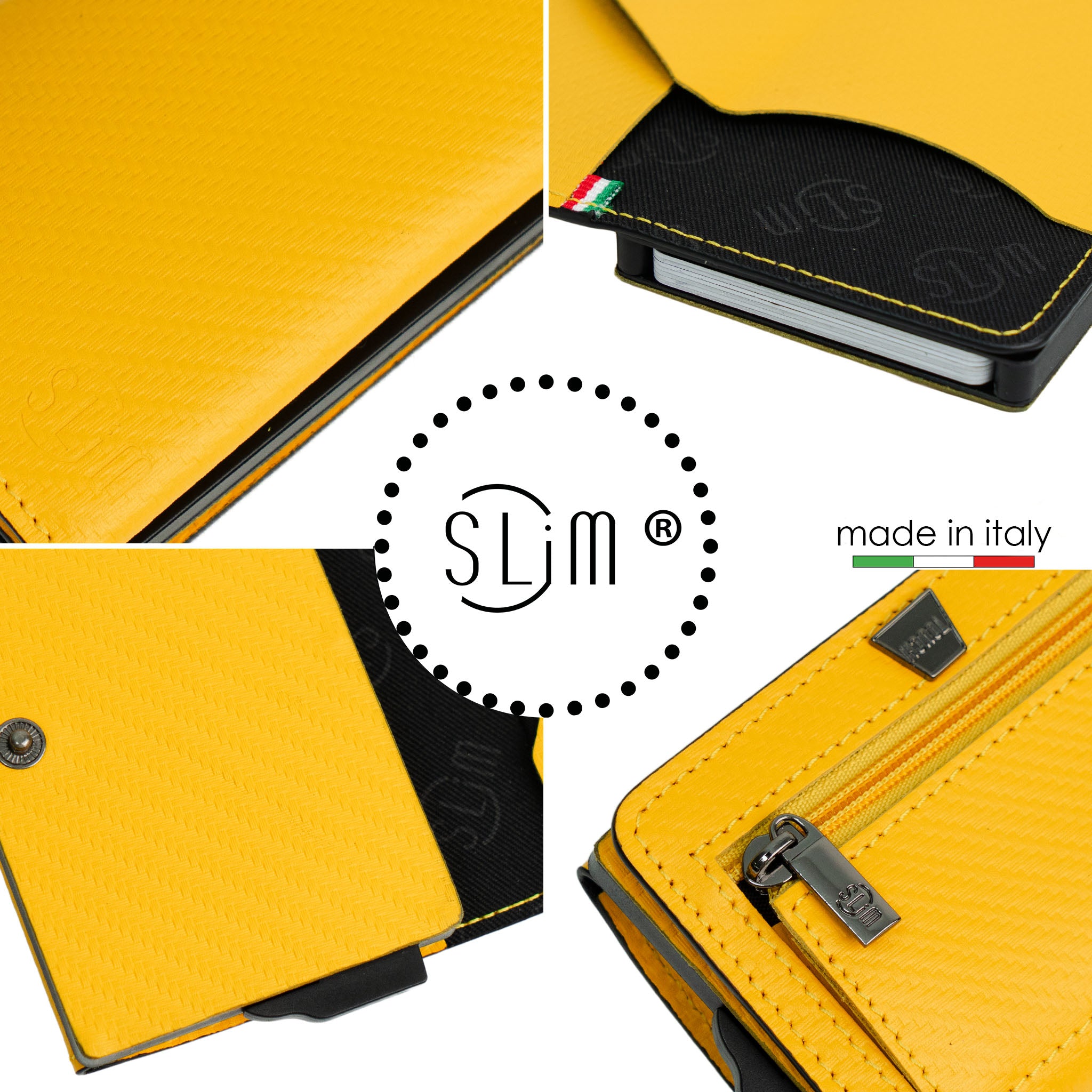 SLim Touch Portafoglio Carbon Giallo Saffiano RFID 12 Carte
