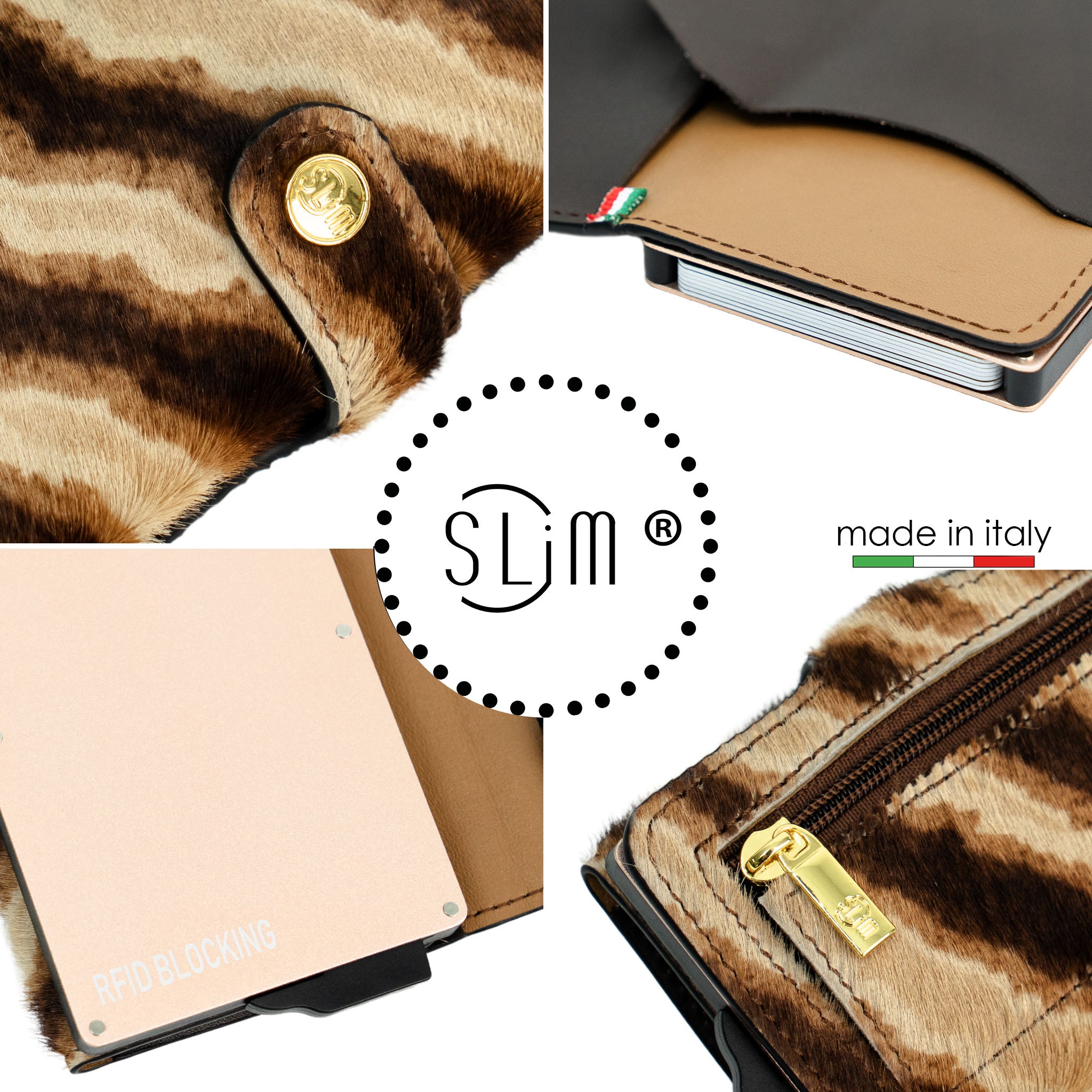 SLim Vera Pelle Portafoglio Animalier Tigrato RFID