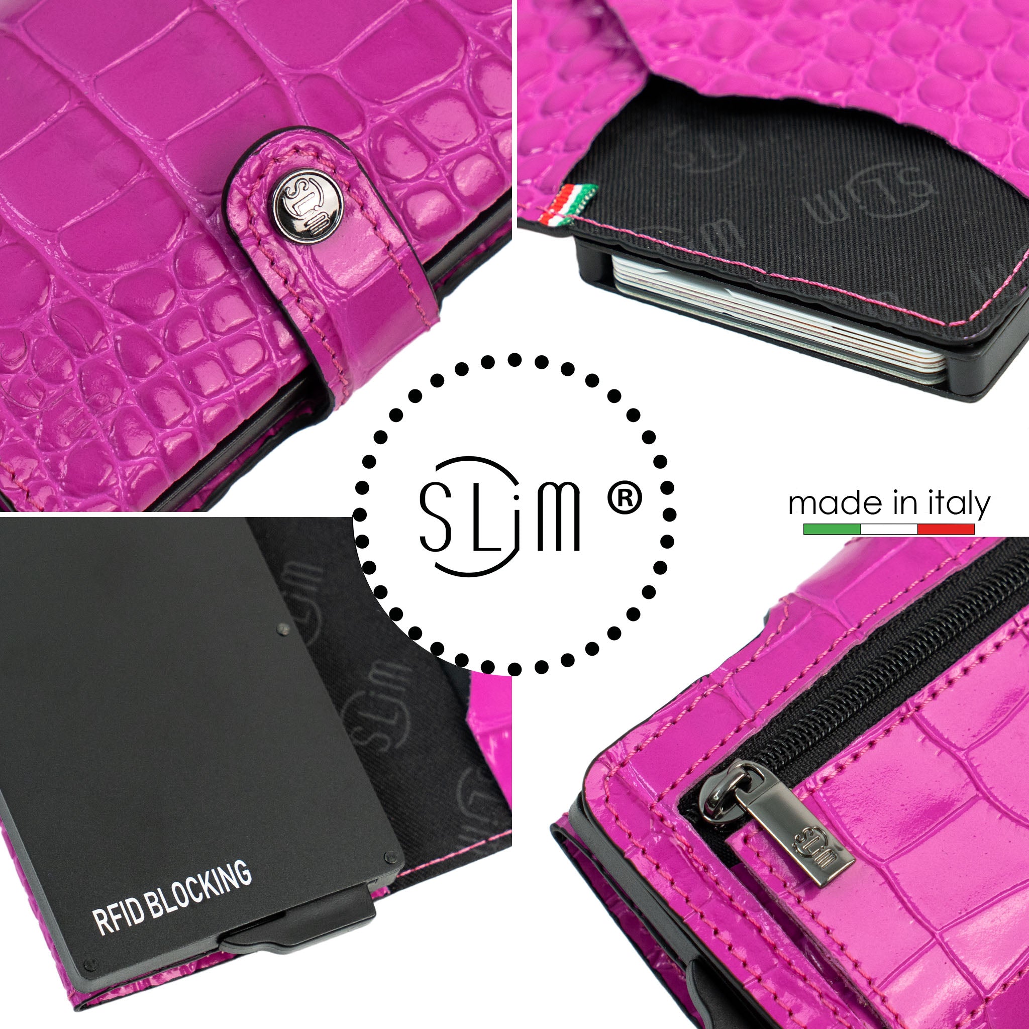 SLim Stampa Cocco portacarte fucsia vera pelle RFID