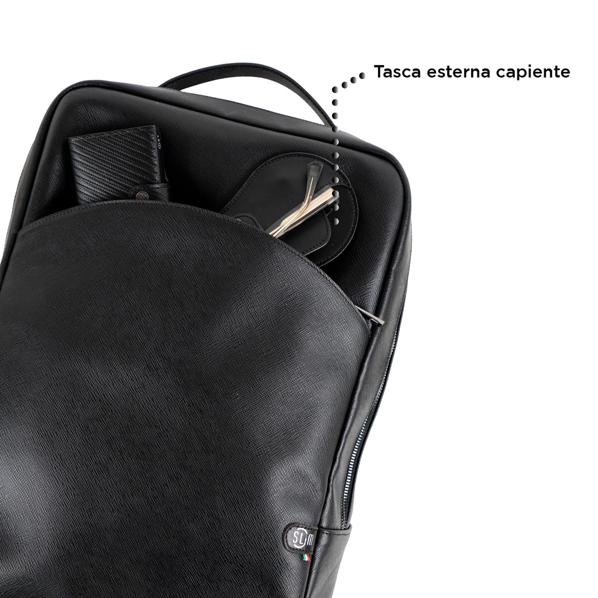SLim Zaino Grande Saffiano zaino pelle nero 19 L