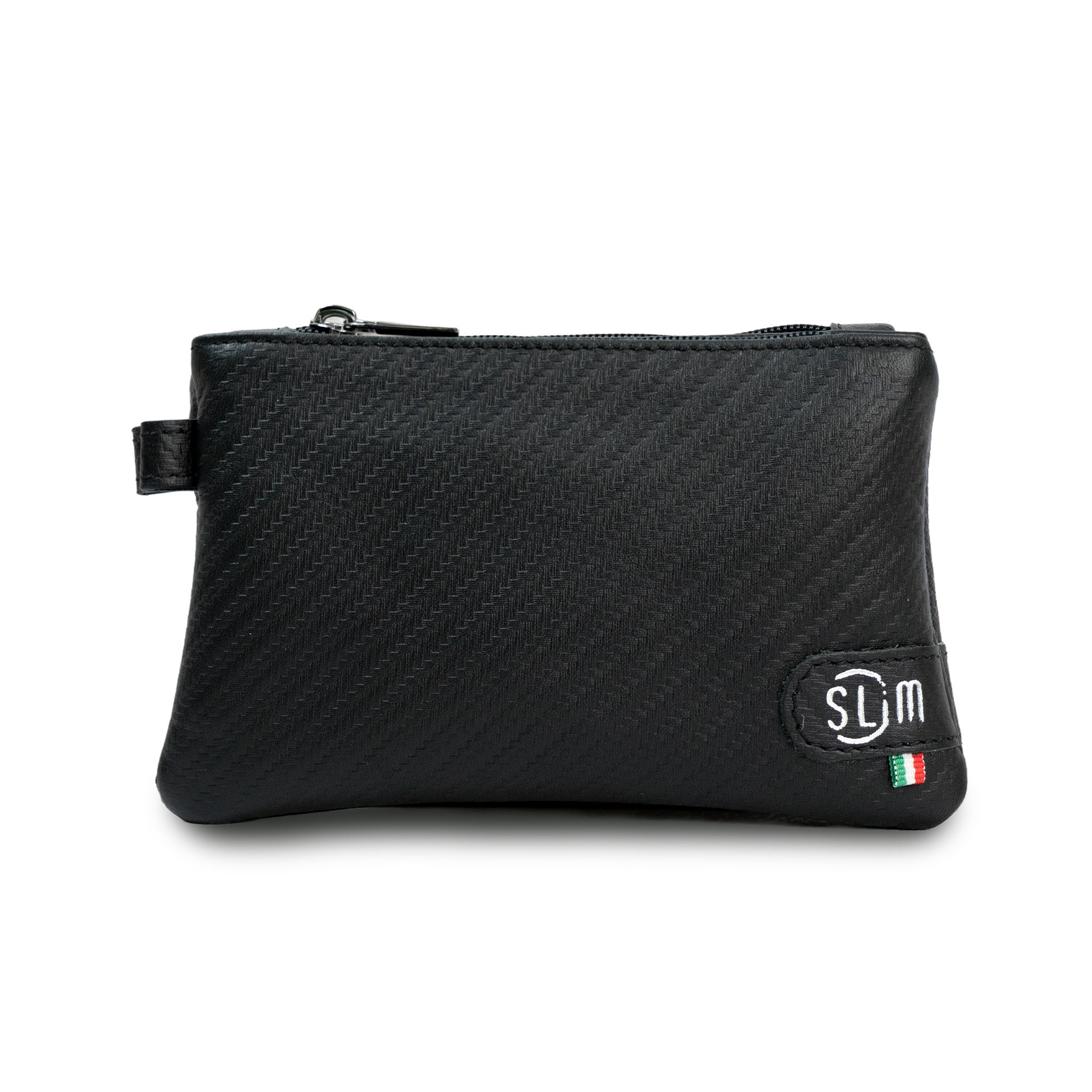 SLim Mini Pochette Pelle Carbon Nero Made in Italy
