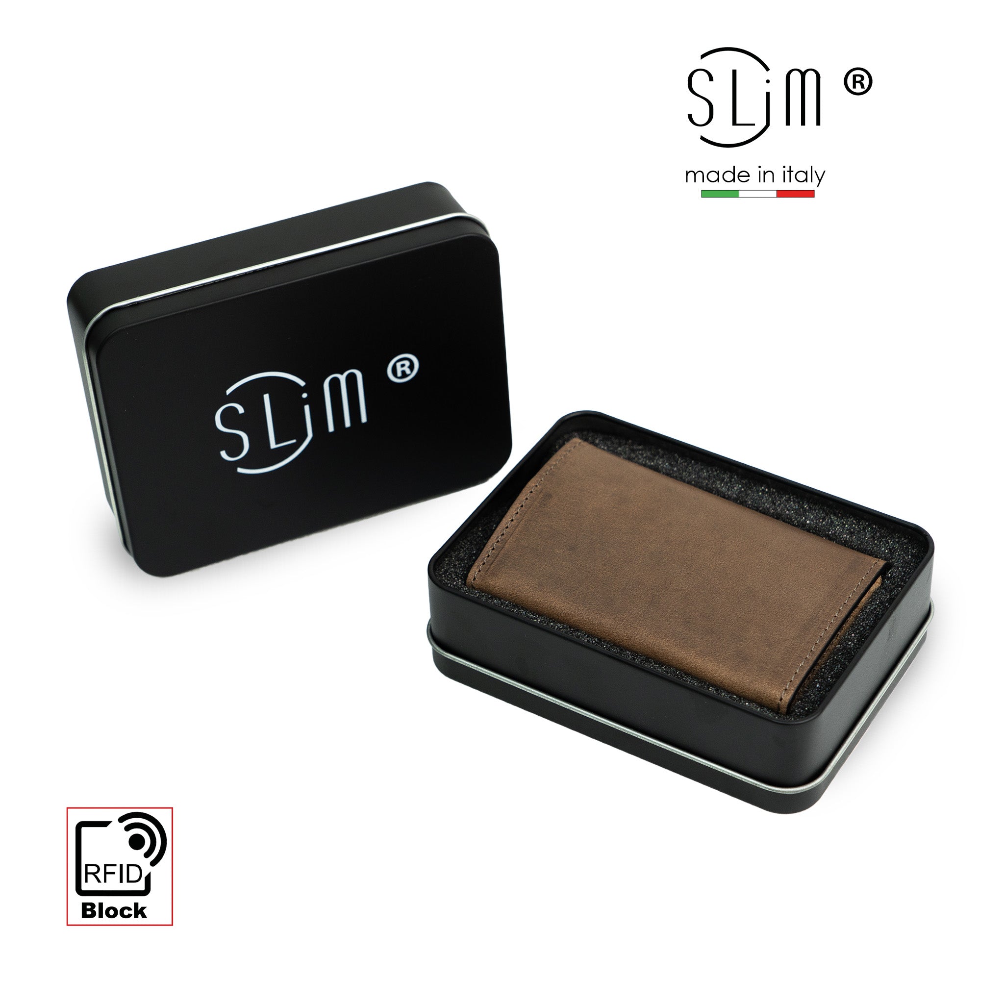 SLim Touch Portafoglio Pelle Fango Crazy RFID Compatto