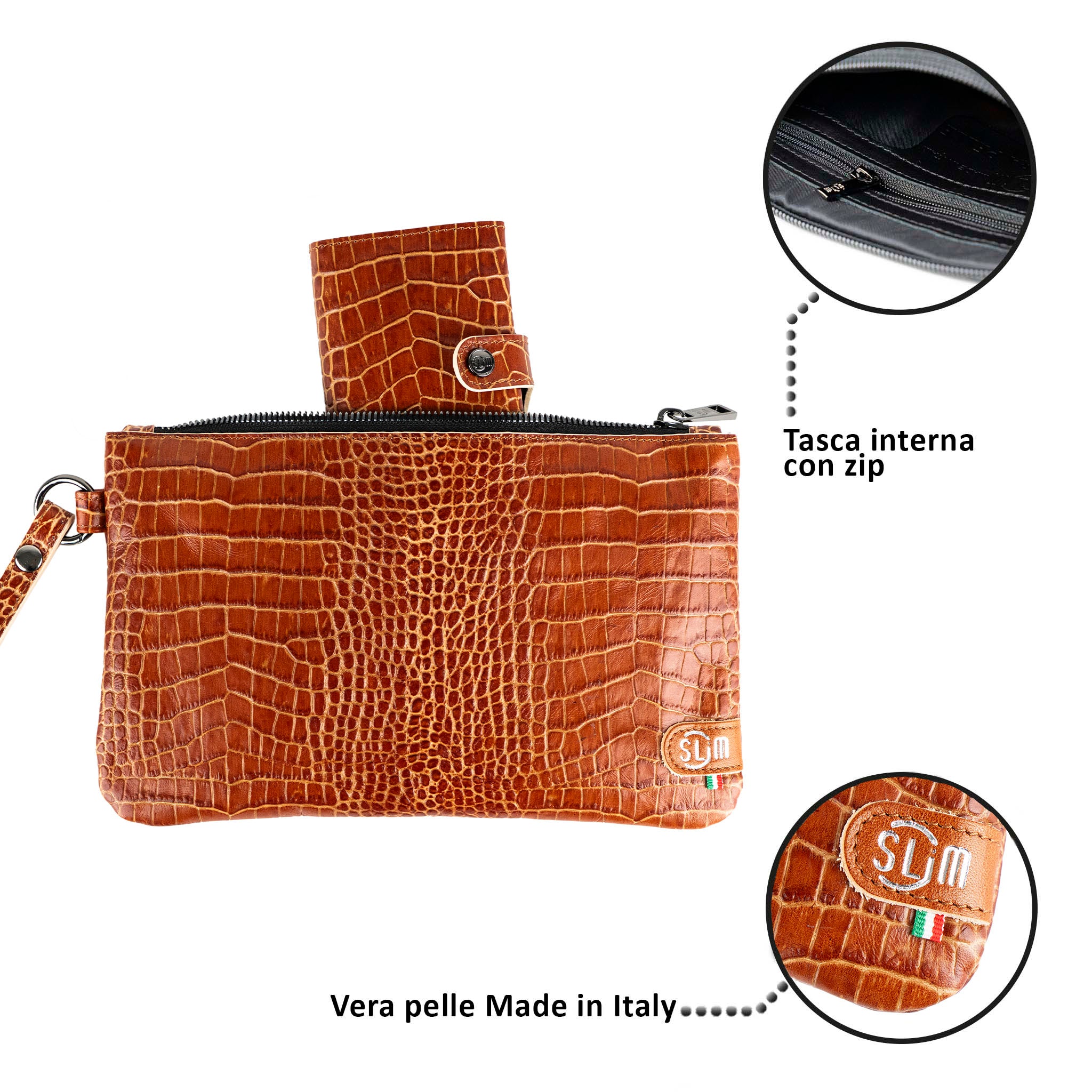 SLim Pochette Polsiera Cocco Cuoio pochette pelle 23x14 cm