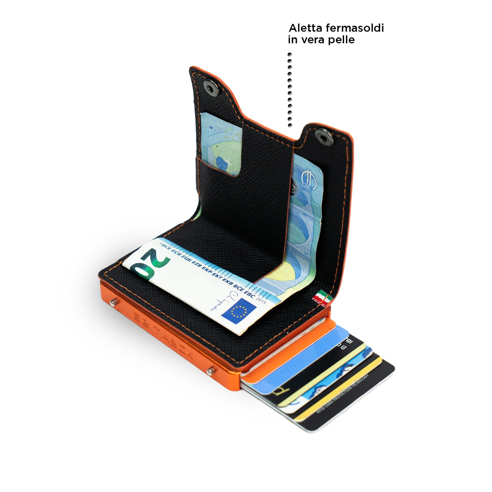 SLim Be Tasck portacarte saffiano Nero Arancio