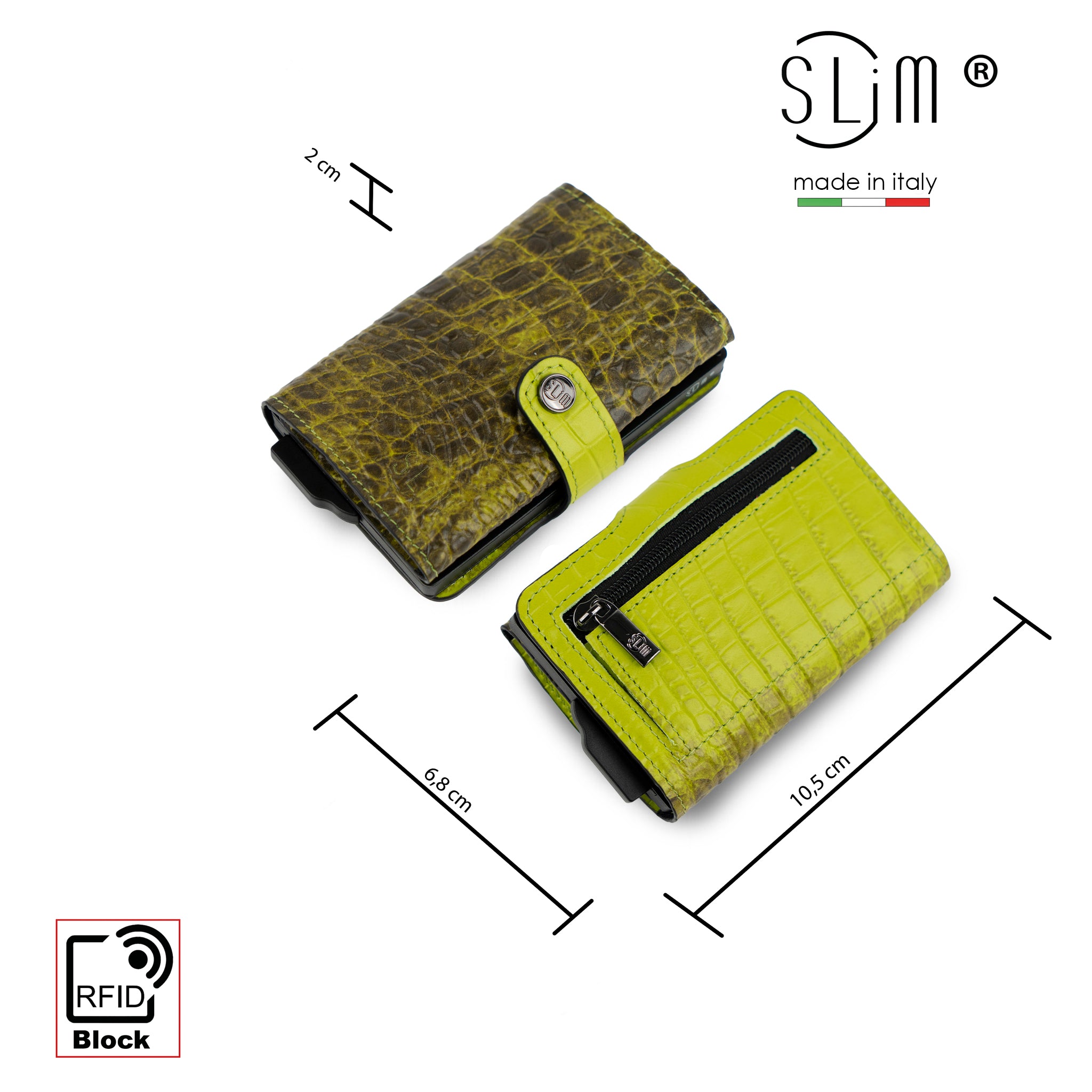 SLim Stampa Cocco Bicolor Verde portacarte RFID 12 carte