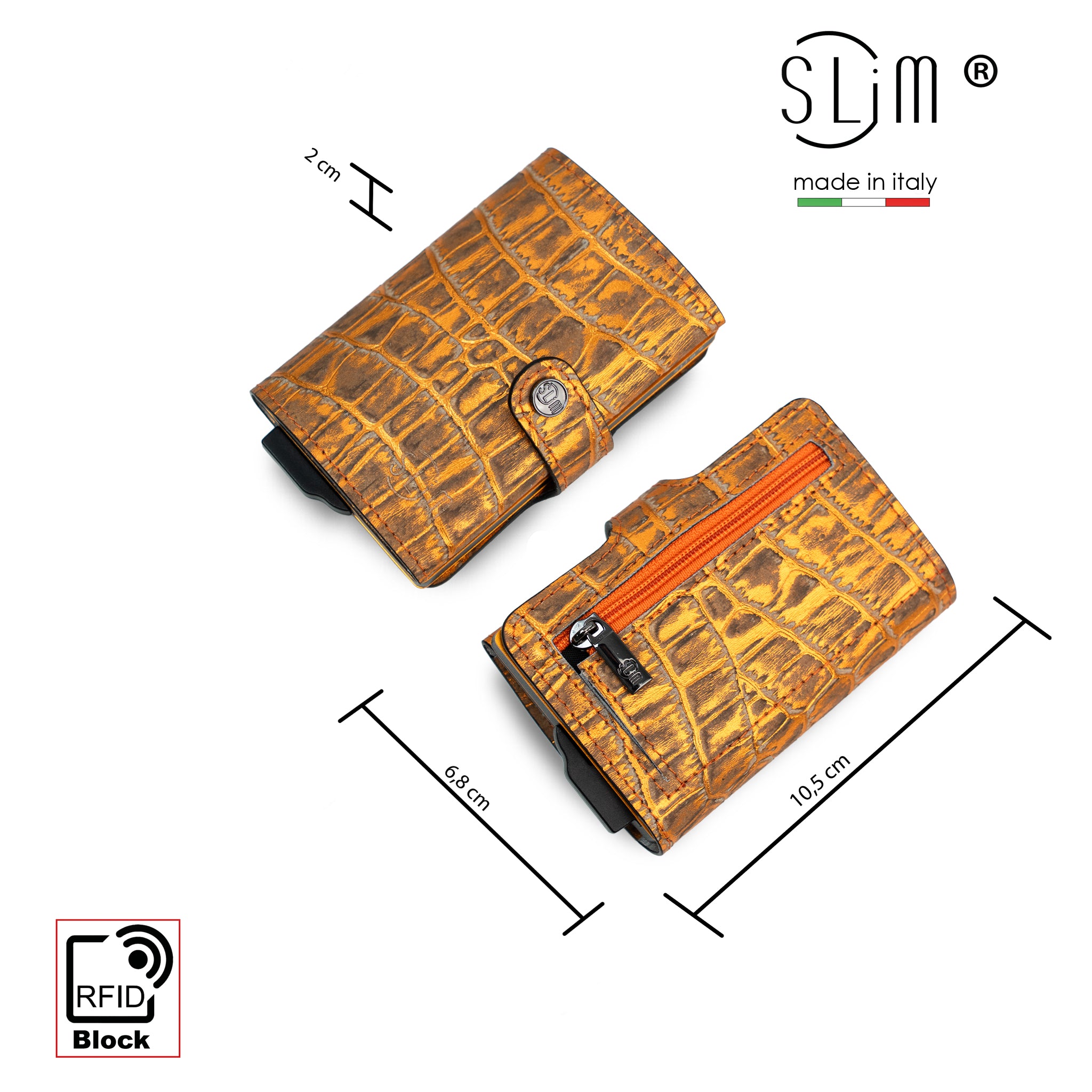SLim Stampa Cocco Metal Arancio portafoglio 12 carte RFID